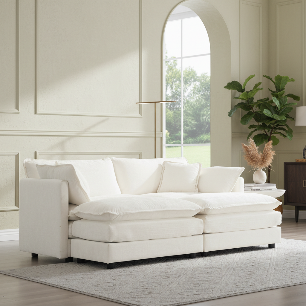 Fremont 77" 4-Piece Modular Chenille Upholstered Sectional Sofa with Ottomans