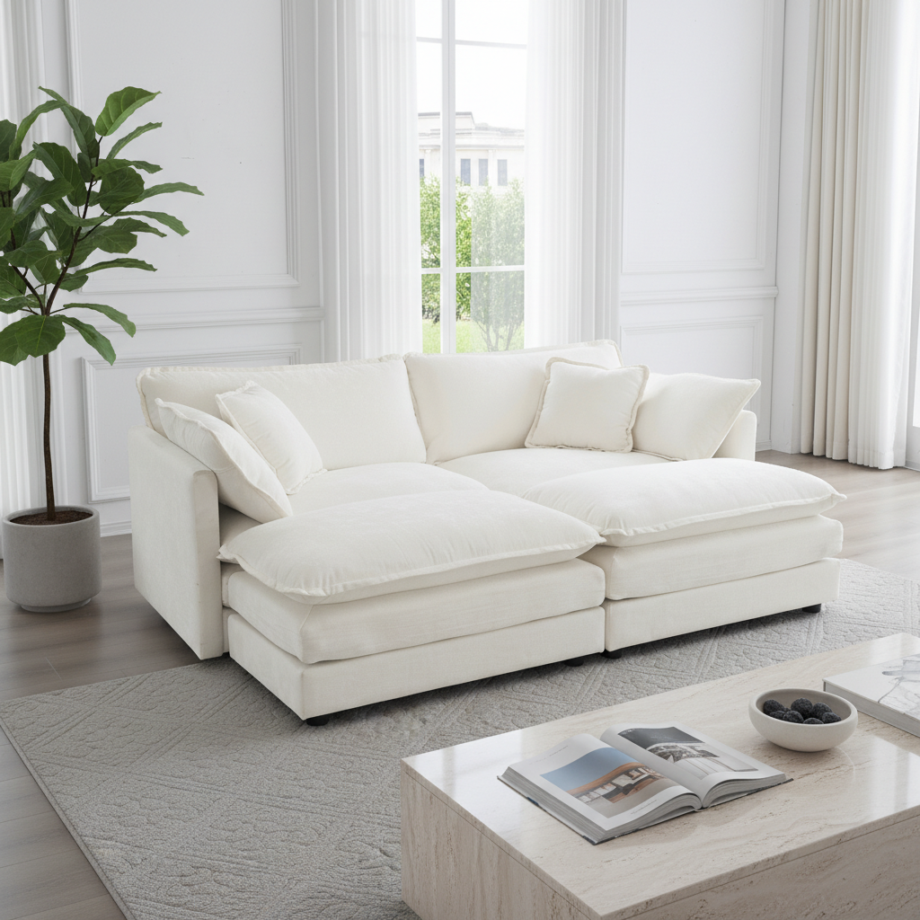 Fremont 77" 4-Piece Modular Chenille Upholstered Sectional Sofa with Ottomans