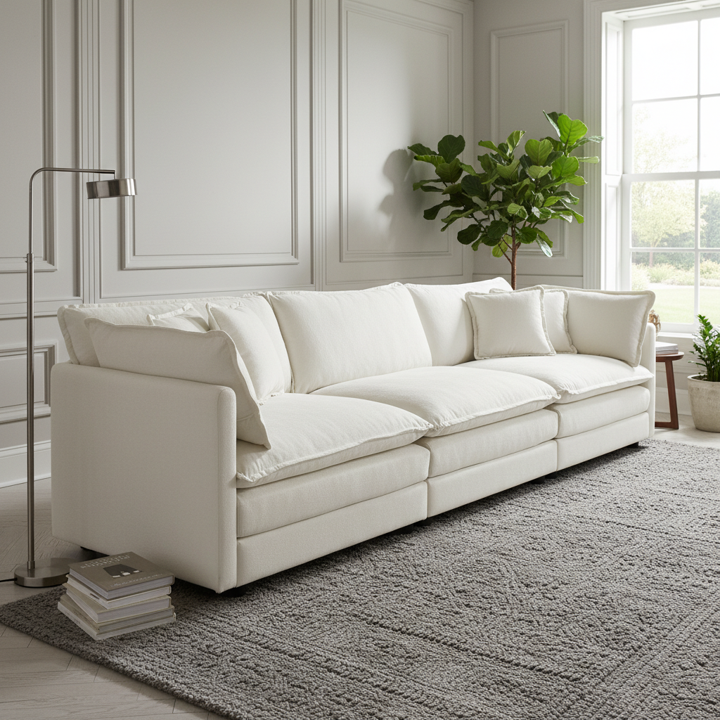 Fremont 112" Mid-Century Chenille 3-Seater Modular Sofa with Toss Pillows