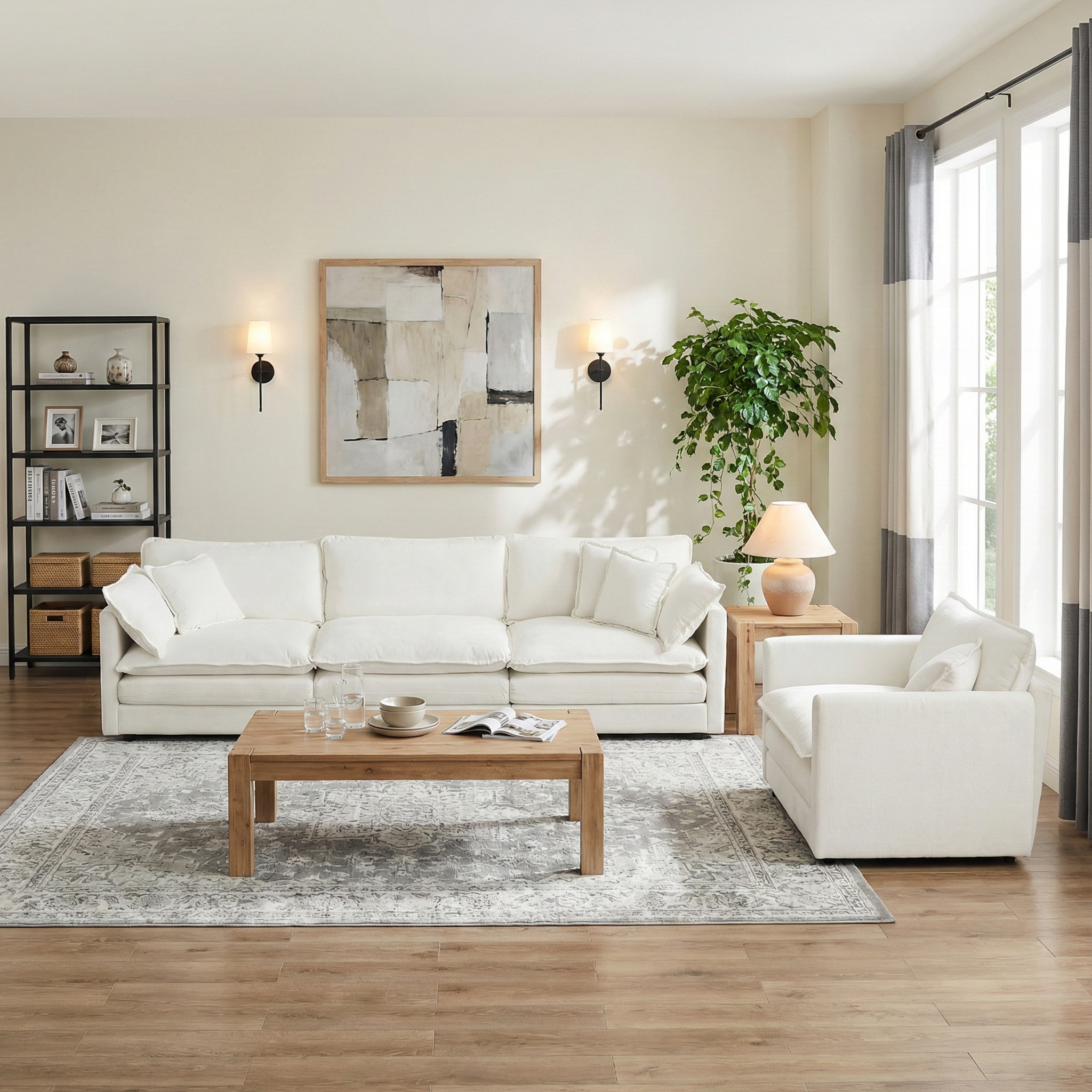 Fremont 3-Piece Modular Chenille Upholstered Sofa Set with Armchair and 3-Seater Sofa