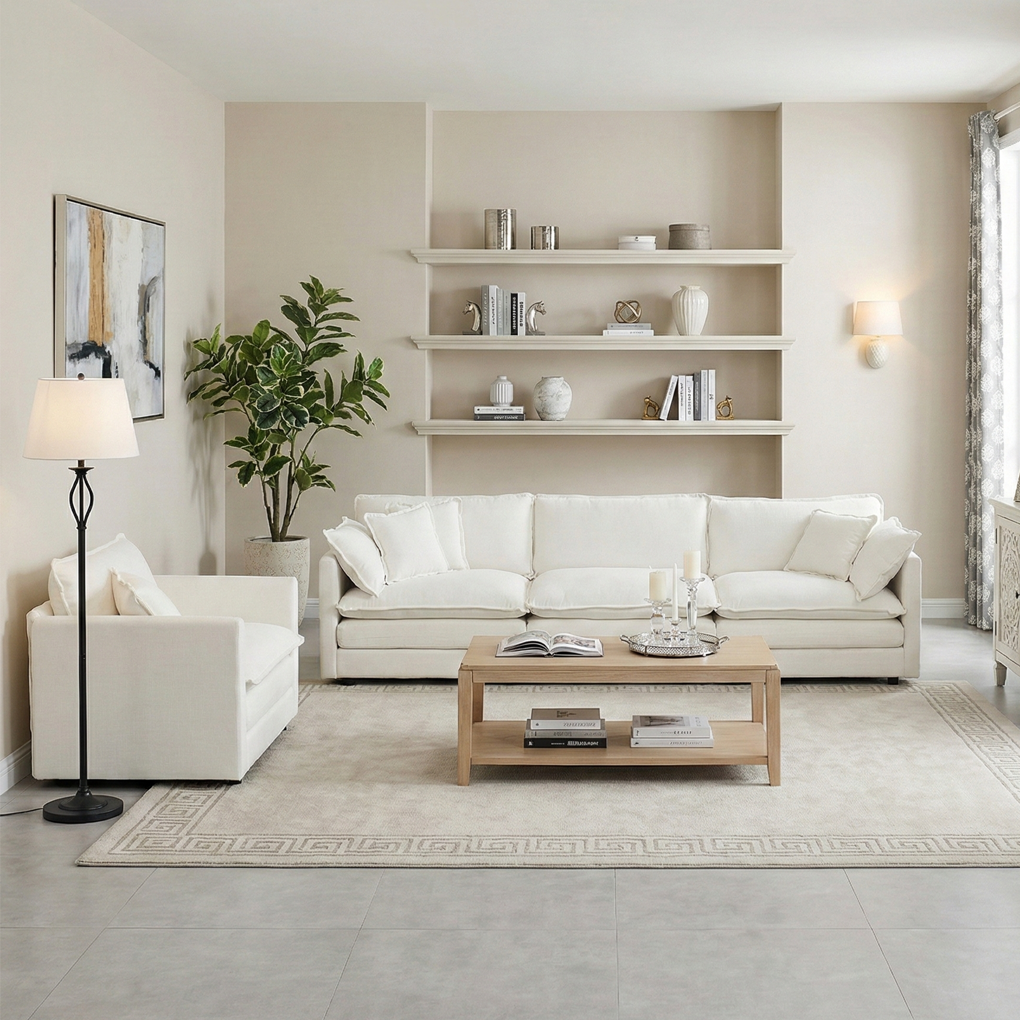 Fremont 3-Piece Modular Chenille Upholstered Sofa Set with Armchair and 3-Seater Sofa