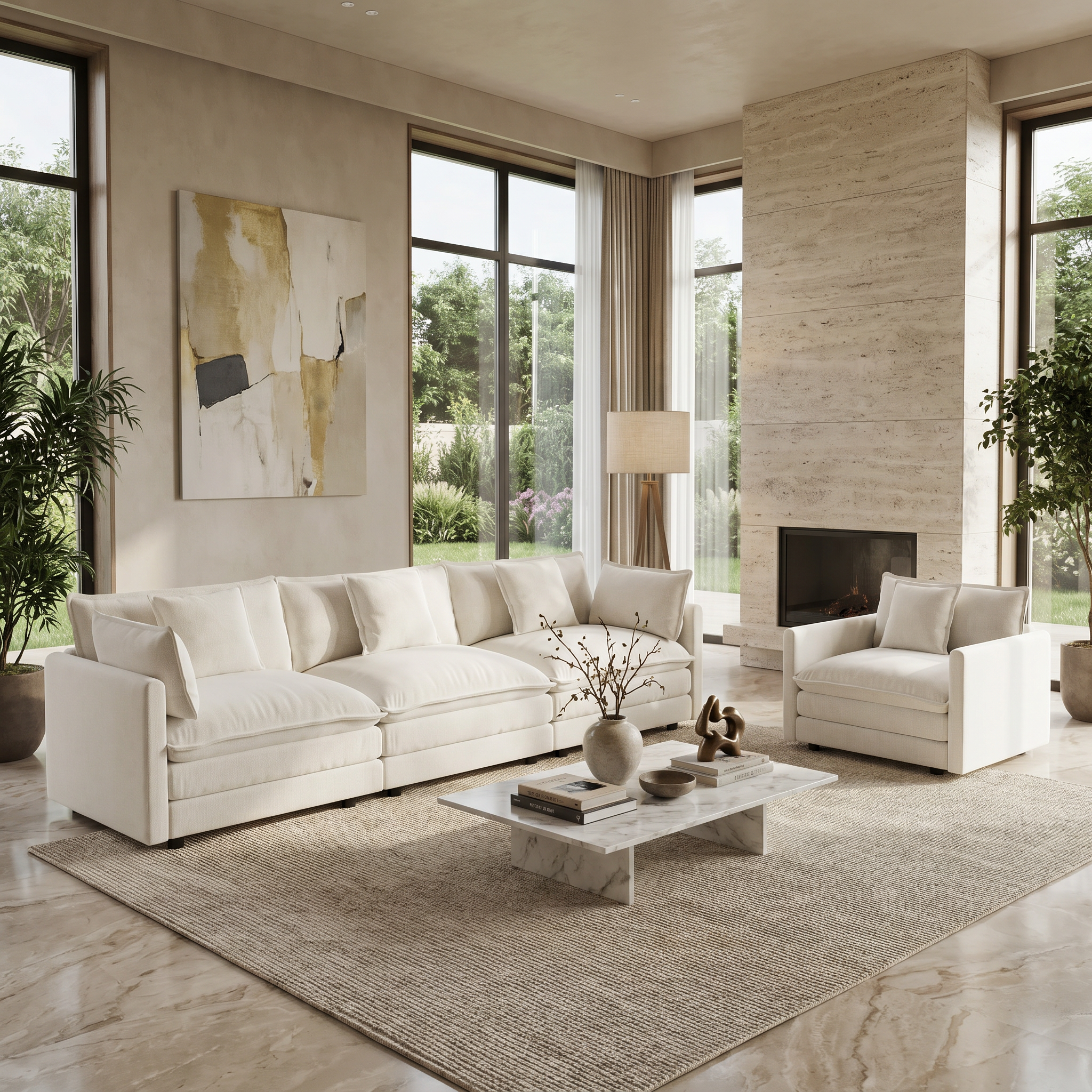 Fremont 3-Piece Modular Chenille Upholstered Sofa Set with Armchair and 3-Seater Sofa