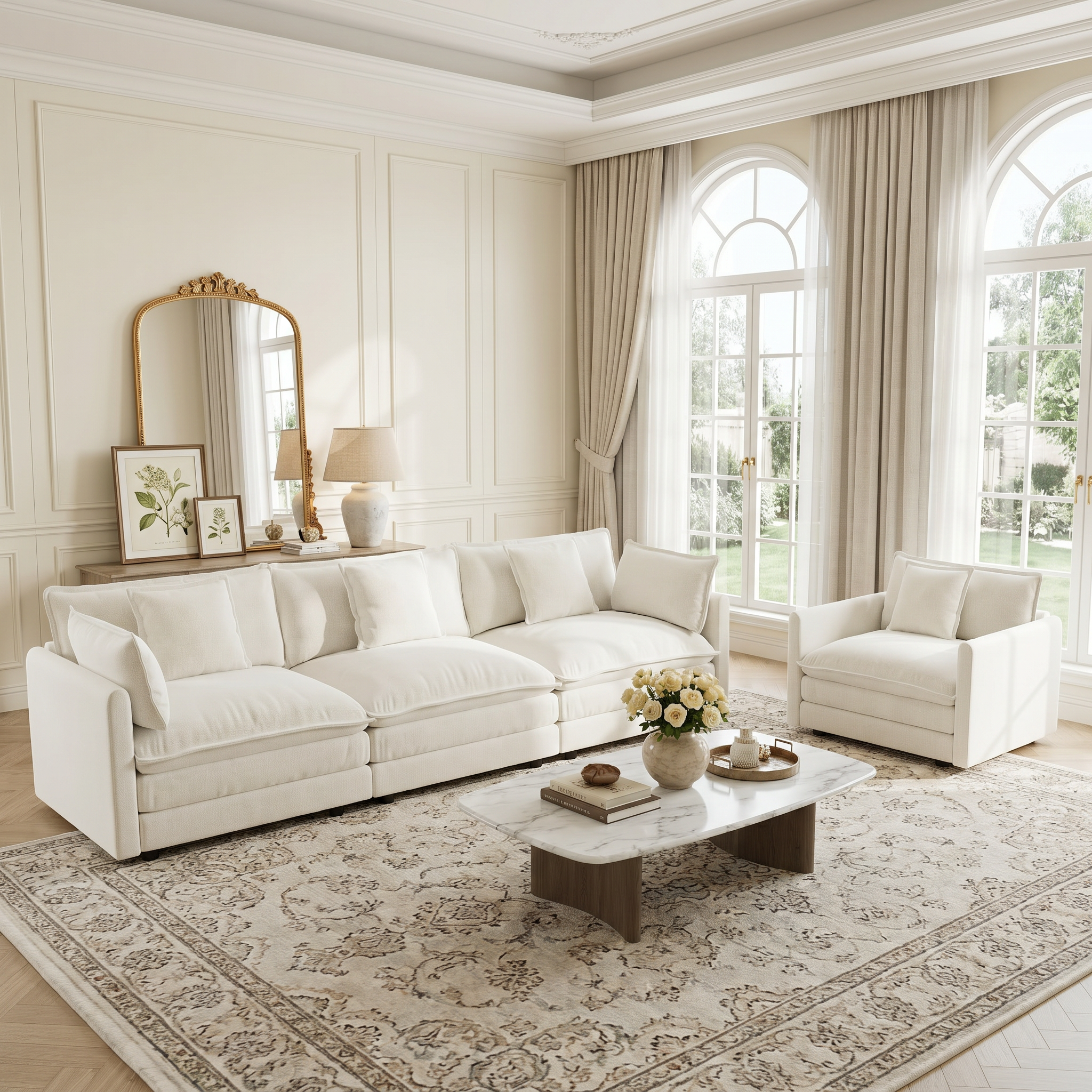 Fremont 3-Piece Modular Chenille Upholstered Sofa Set with Armchair and 3-Seater Sofa
