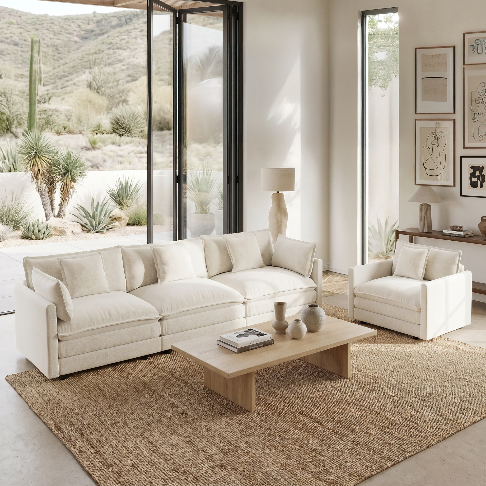 Fremont 3-Piece Modular Chenille Upholstered Sofa Set with Armchair and 3-Seater Sofa