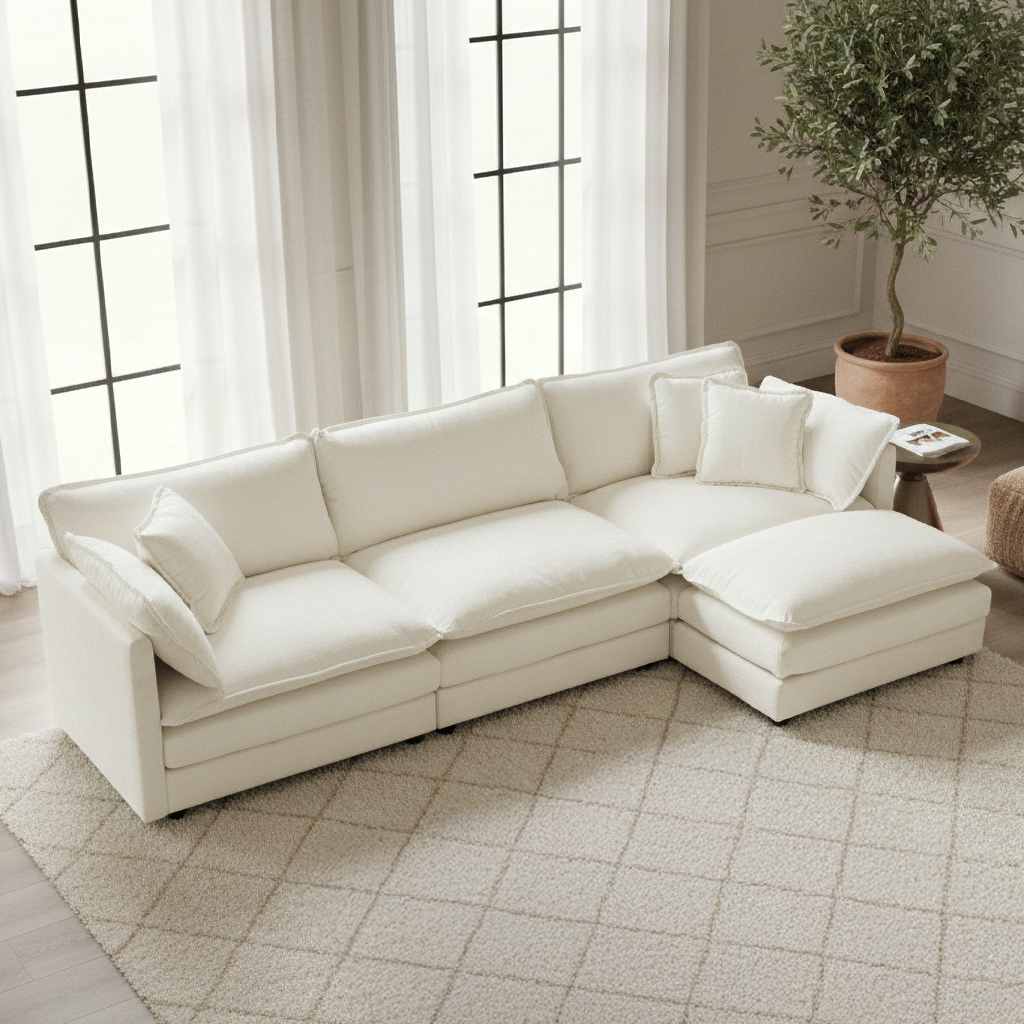 Fremont 112" Modular Chenille Upholstered L-Shaped Sectional Sofa with Ottoman