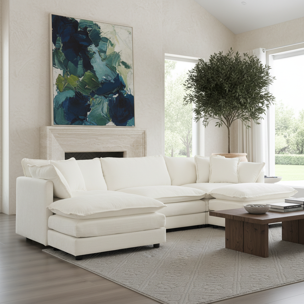 Fremont 112" Modular Chenille Upholstered U-Shaped Sectional Sofa with Ottomans