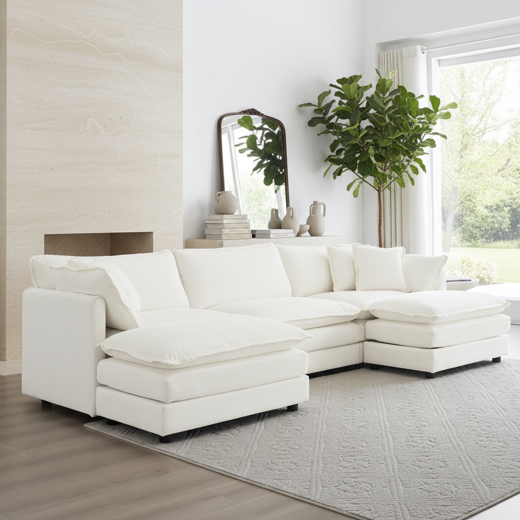 Fremont 112" Modular Chenille Upholstered U-Shaped Sectional Sofa with Ottomans