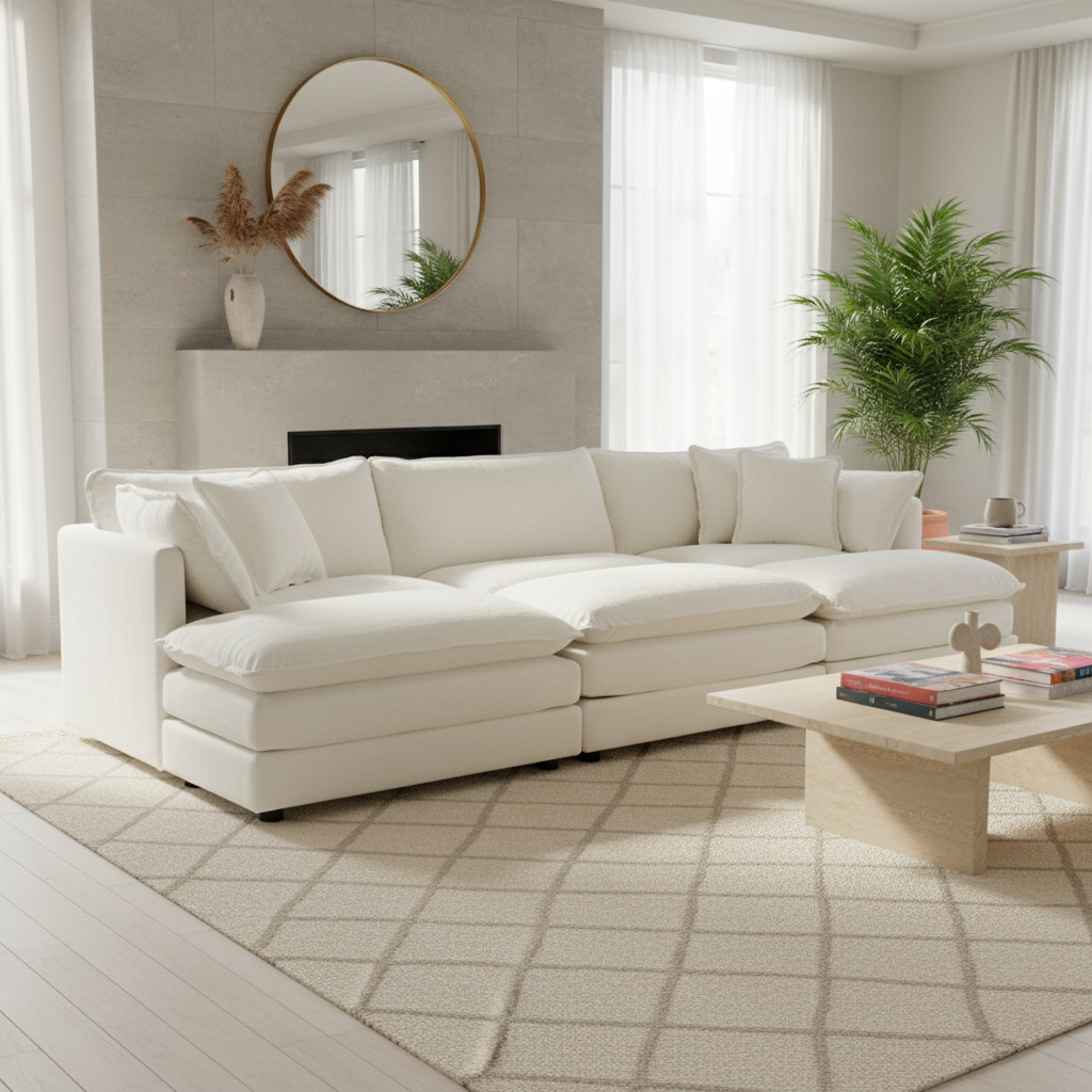 Fremont 112" 6-Piece Modular Chenille Upholstered Sectional Sofa with Ottomans