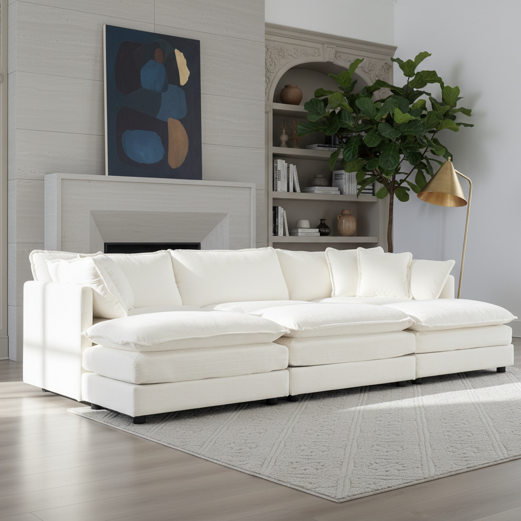 Fremont 112" 6-Piece Modular Chenille Upholstered Sectional Sofa with Ottomans