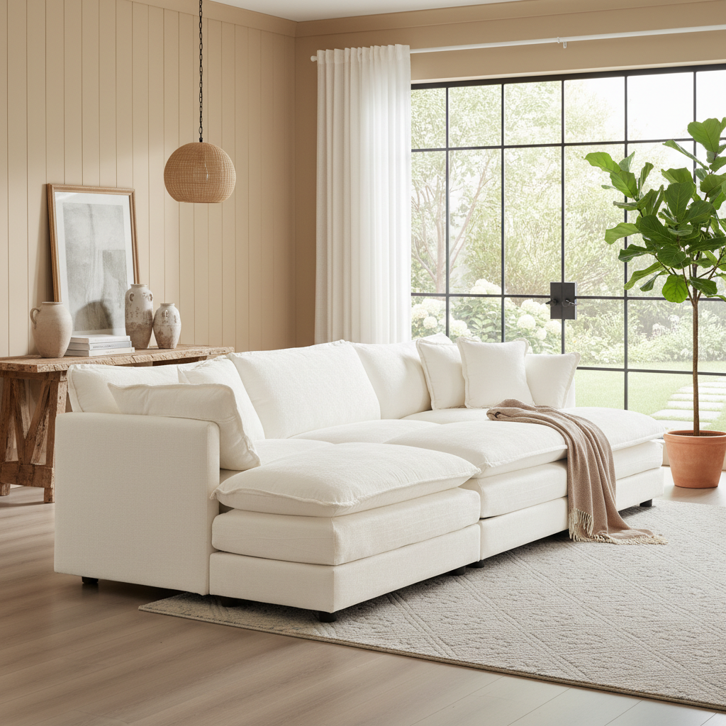 Fremont 112" 6-Piece Modular Chenille Upholstered Sectional Sofa with Ottomans