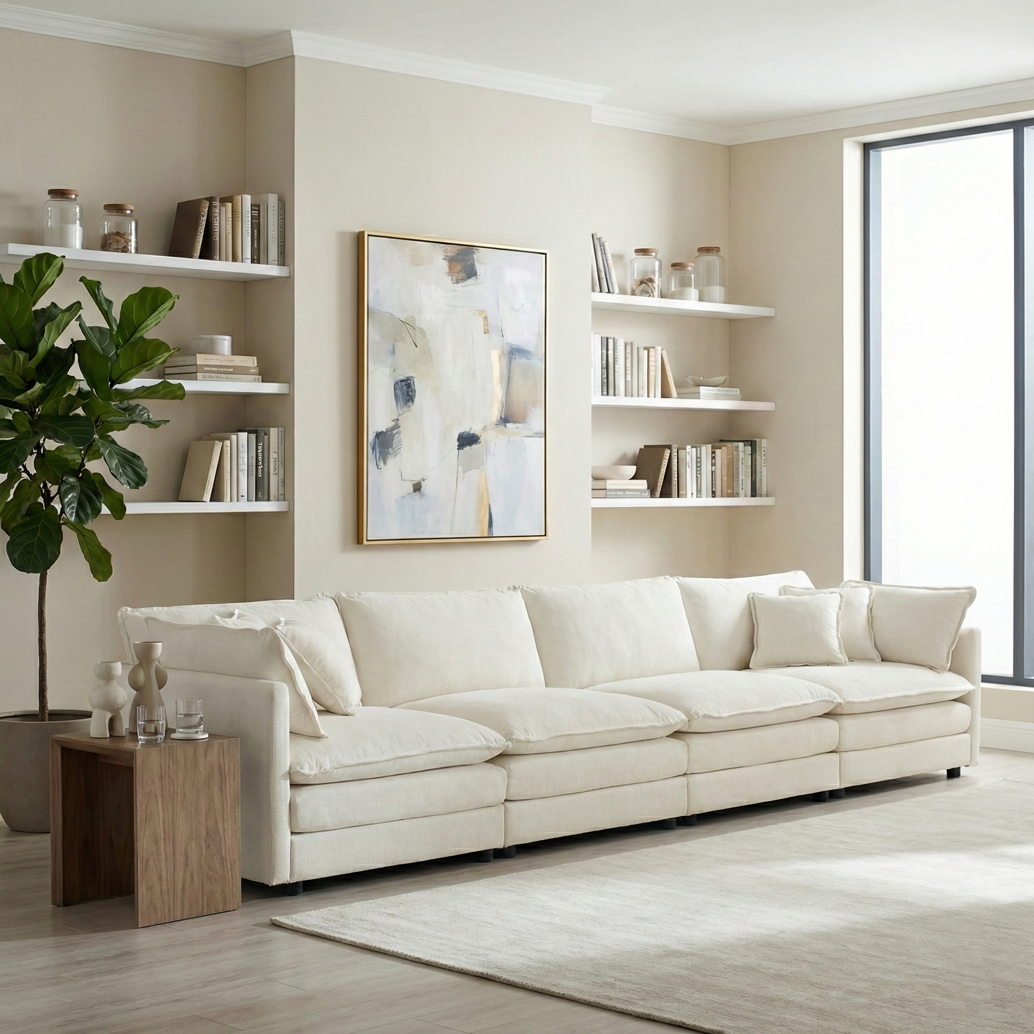 Fremont 147" 4-Seater Chenille Upholstered Modular Sofa with Toss Pillows