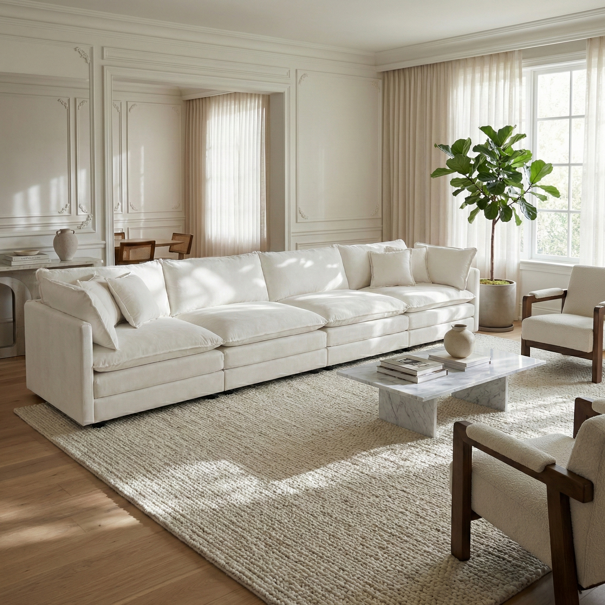 Fremont 147" 4-Seater Chenille Upholstered Modular Sofa with Toss Pillows