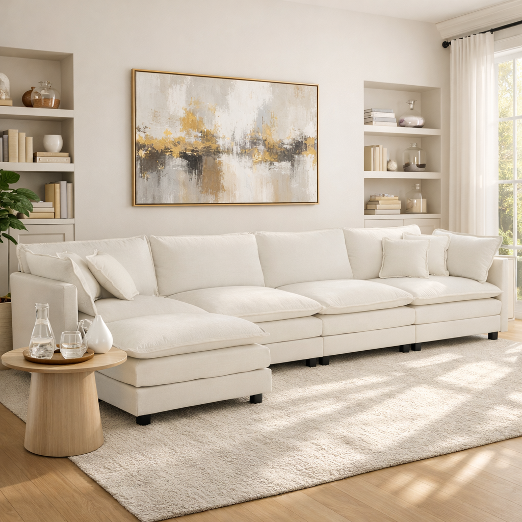 Fremont 147" Modular Chenille Upholstered L-Shaped Sectional Sofa with Ottoman