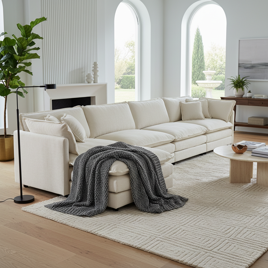 Fremont 147" Modular Chenille Upholstered L-Shaped Sectional Sofa with Ottoman