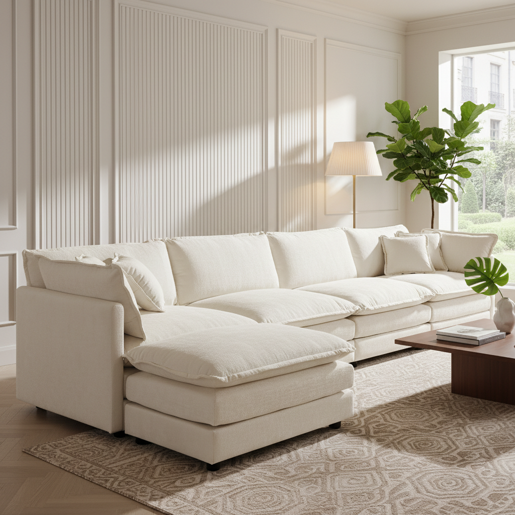 Fremont 147" Modular Chenille Upholstered L-Shaped Sectional Sofa with Ottoman