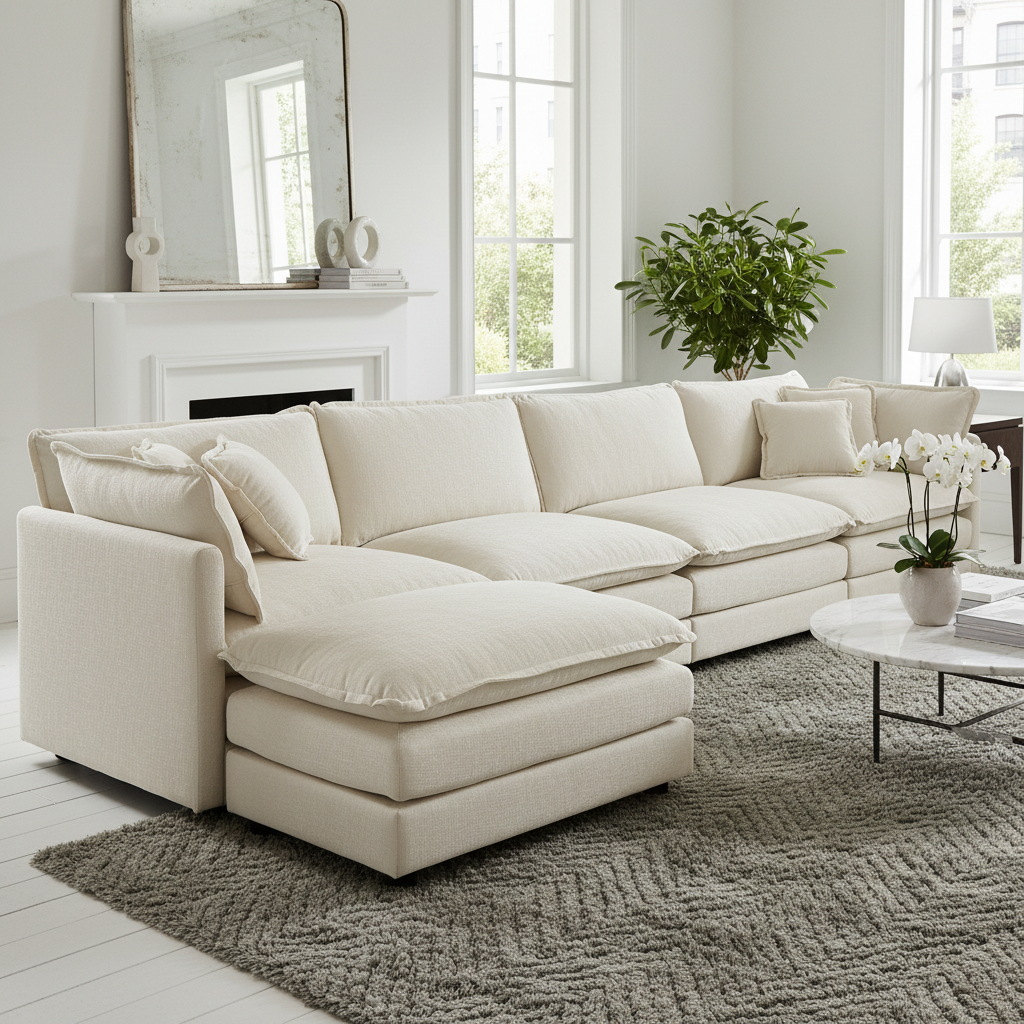 Fremont 147" Modular Chenille Upholstered L-Shaped Sectional Sofa with Ottoman