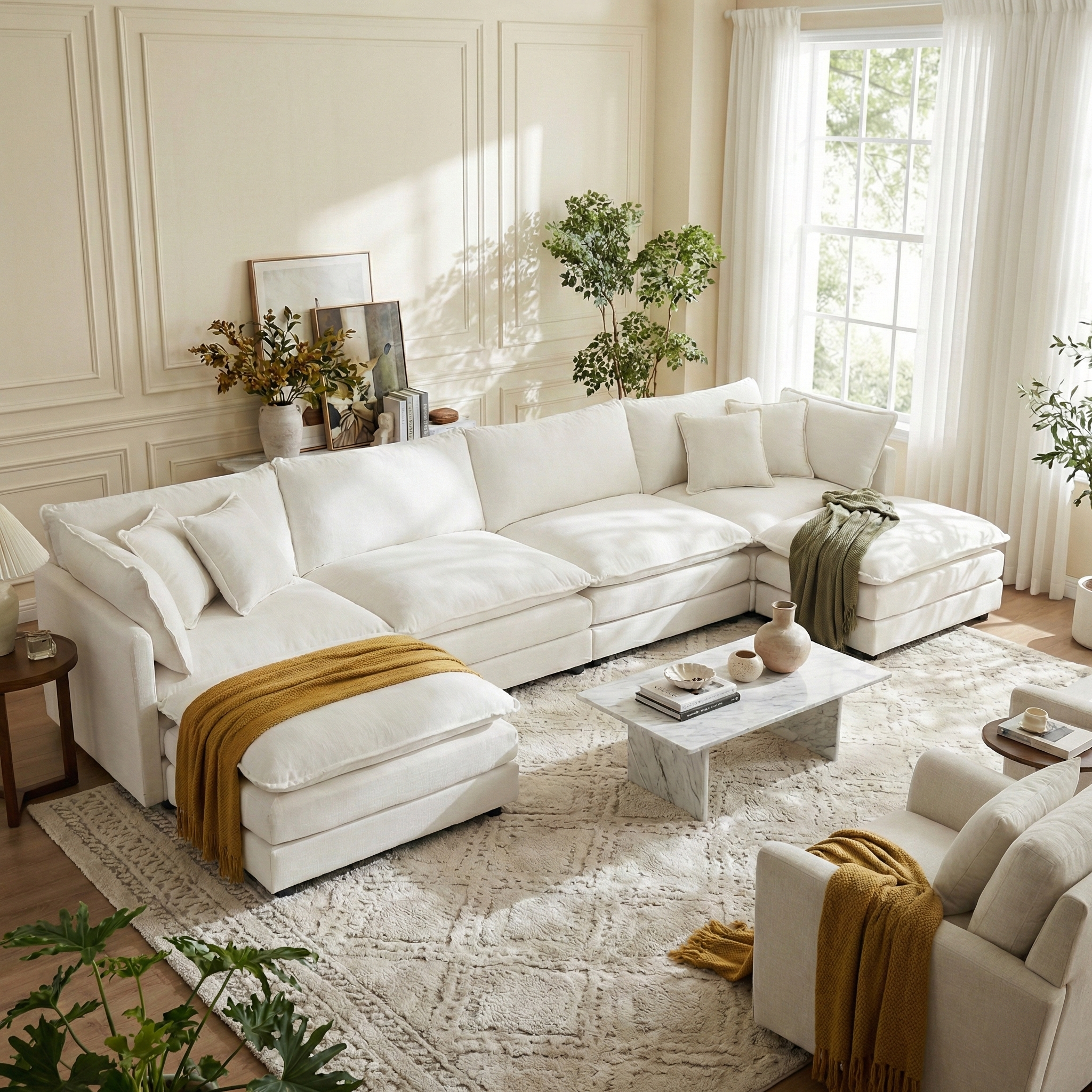 Fremont 147” 6 Piece Large U-Shaped Modular Sectional Sofa Set with 2 Ottomans