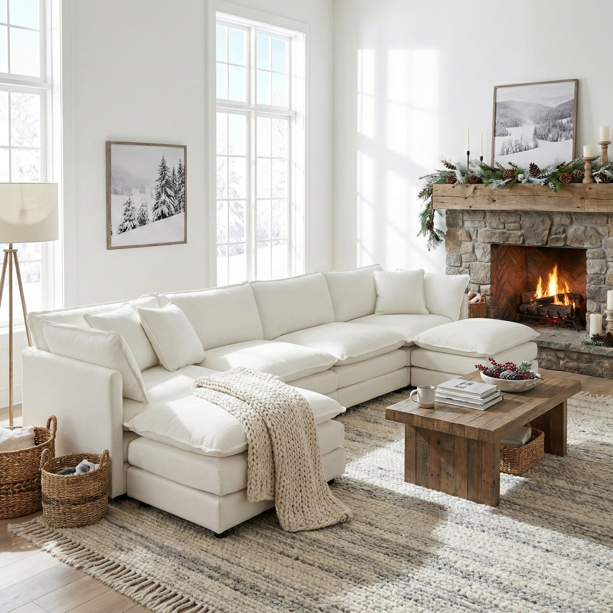 Fremont 147” 6 Piece Large U-Shaped Modular Sectional Sofa Set with 2 Ottomans