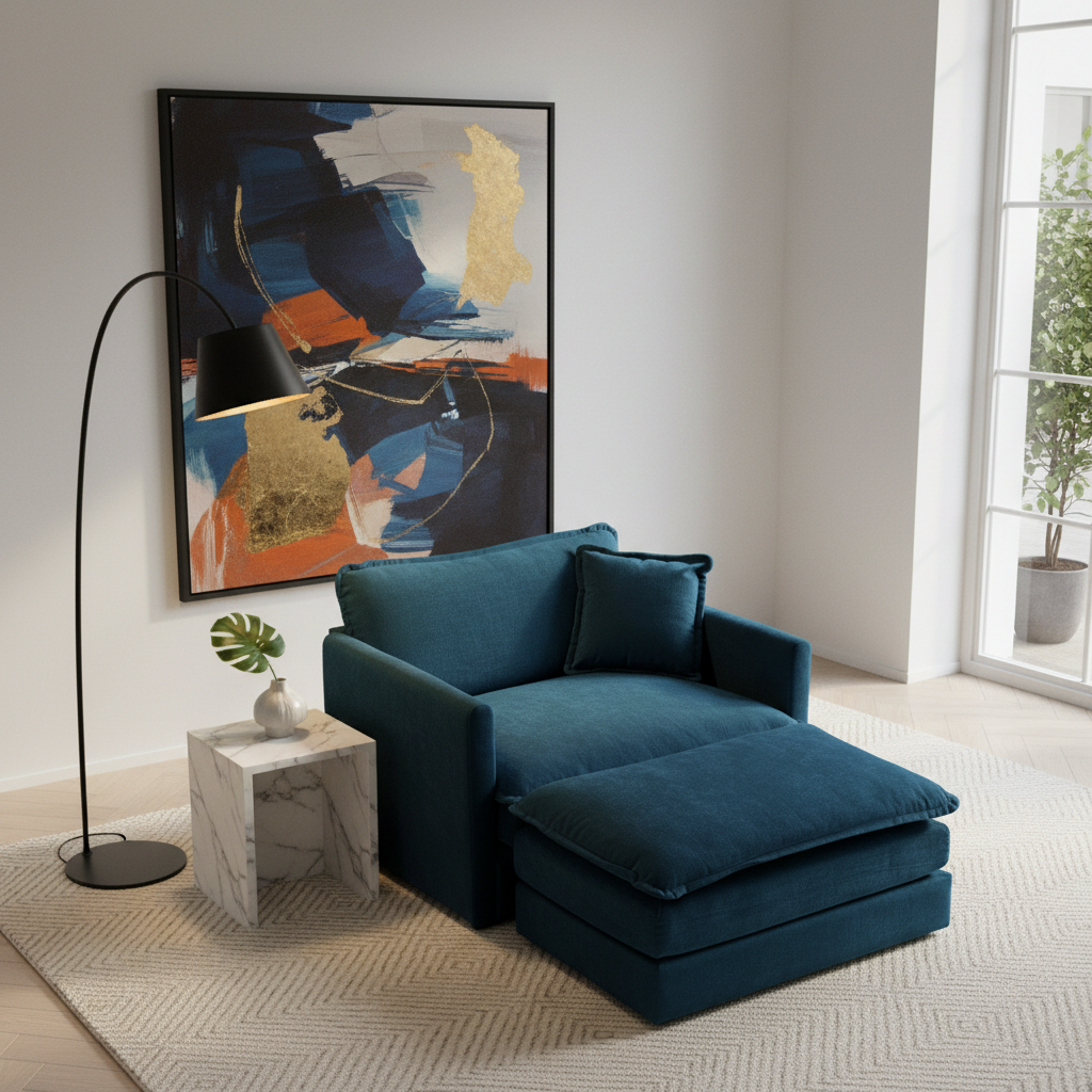 Fremont 41" 2 Piece Chenille Armchair Accent Chair with Ottoman and Toss Pillow