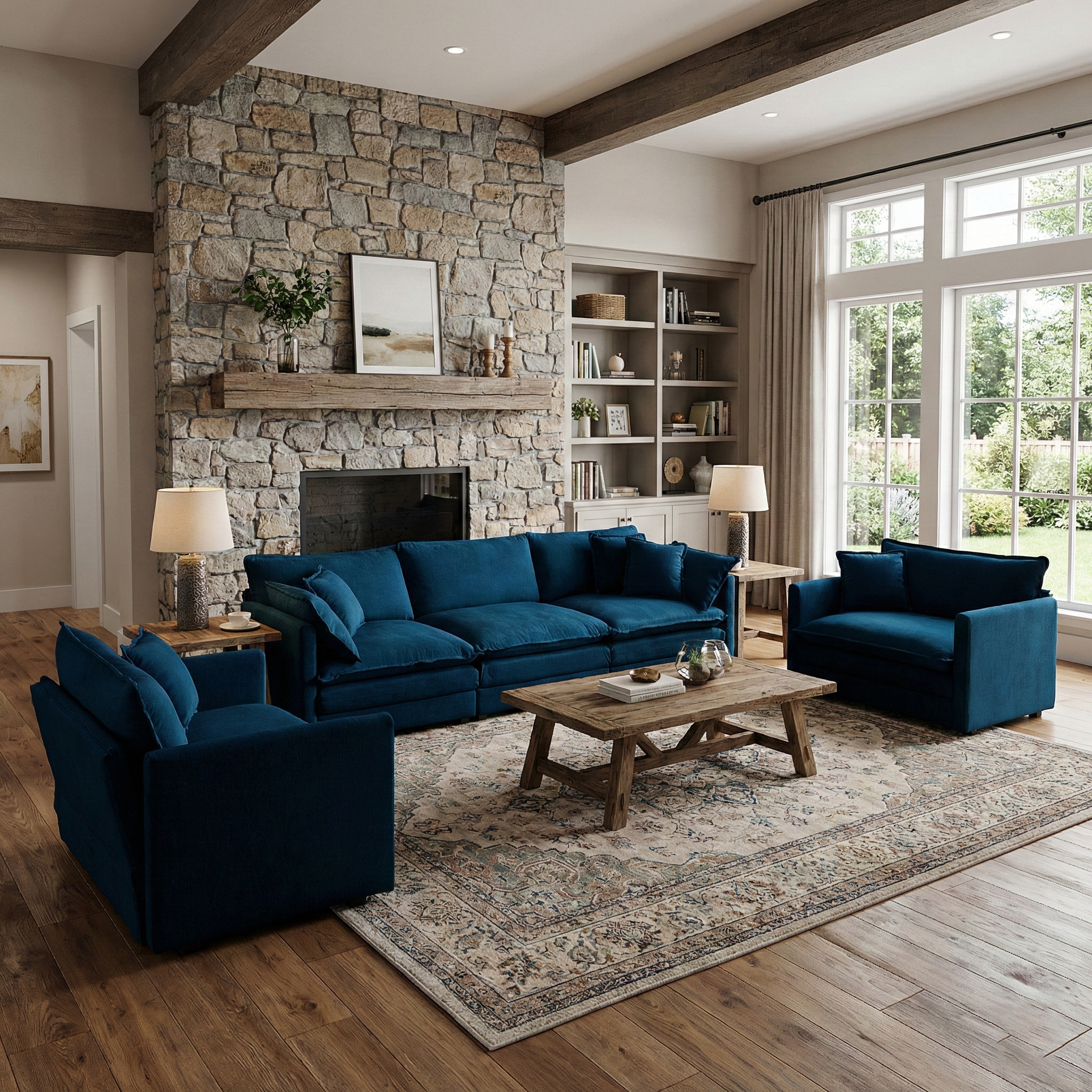 Fremont 3 Piece Chenille Upholstered Modular Sofa Set with Armchairs and 3-Seater Sofa