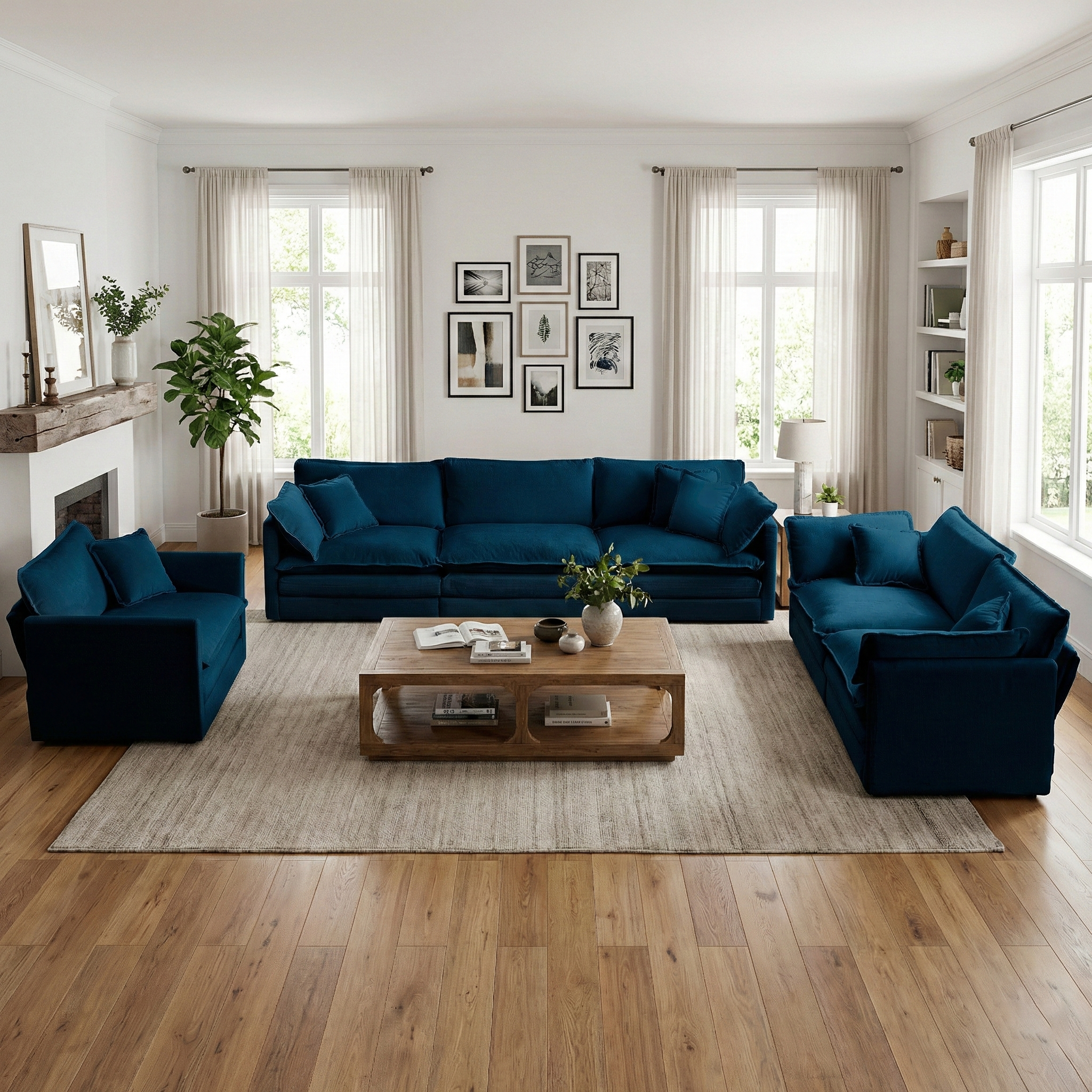 Fremont 3-Piece Modular Chenille Upholstered Sofa Set with Armchair, Loveseat and 3-Seater Sofa