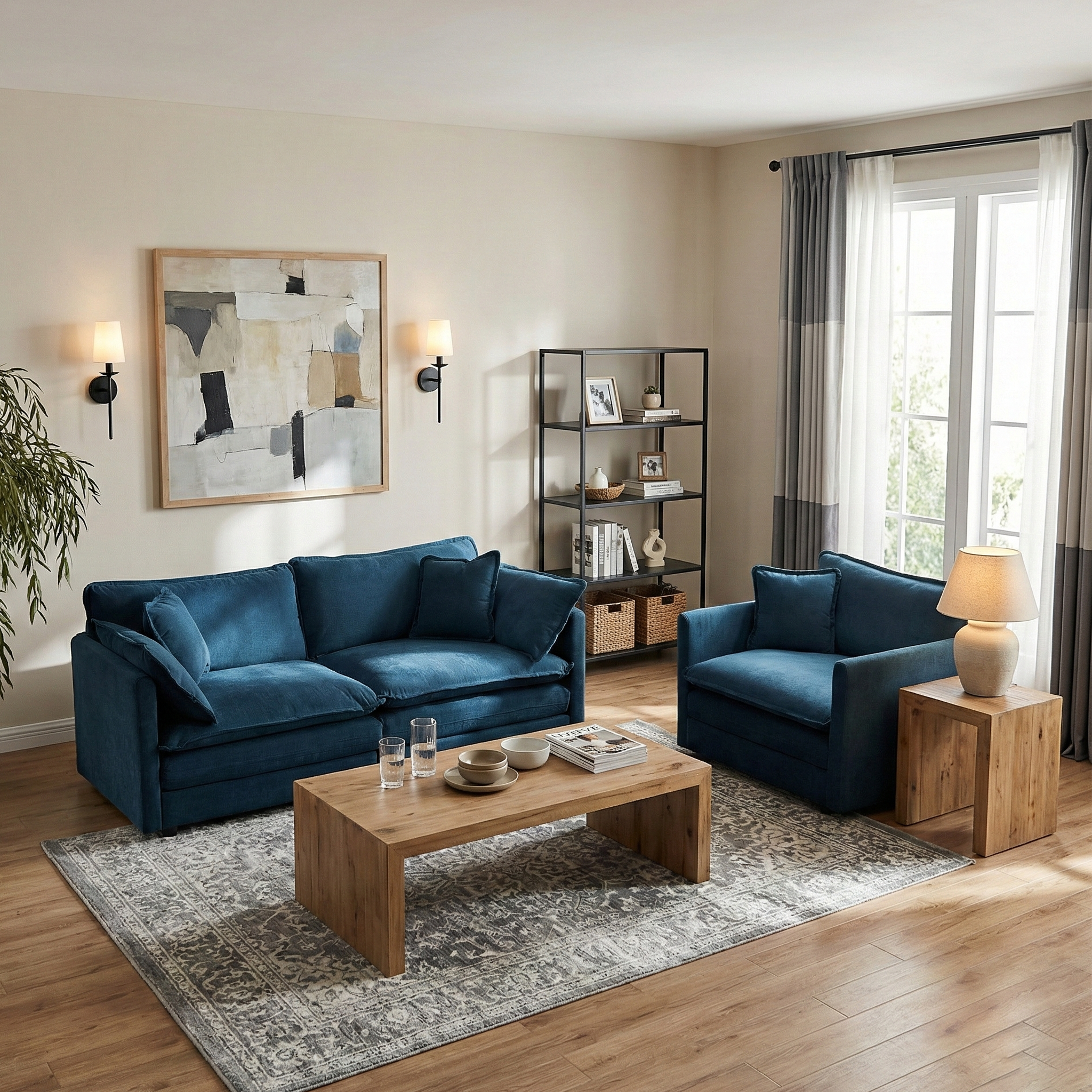 Fremont 2 Piece Chenille Upholstered Modular Sofa Set with Loveseat and Accent Chair