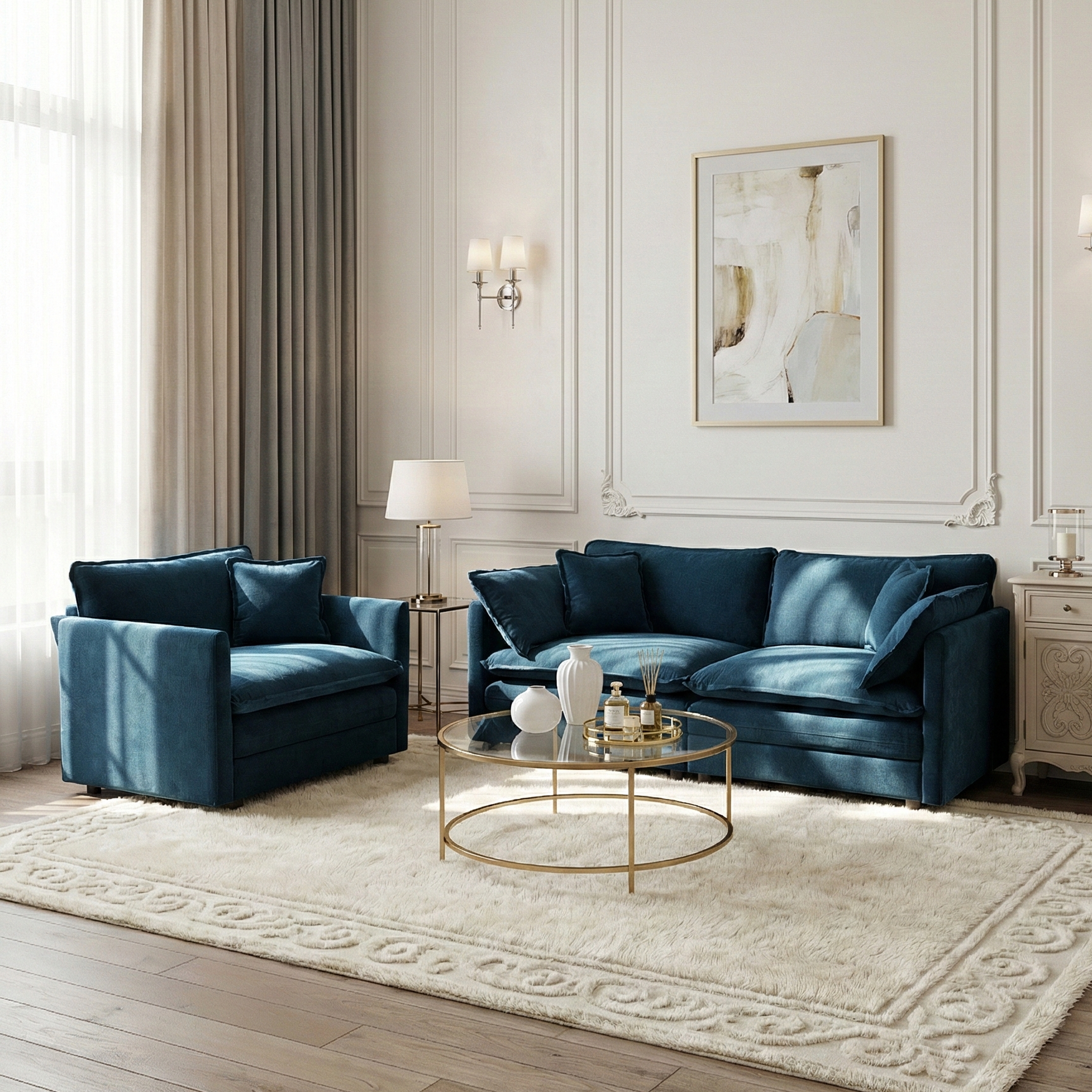 Fremont 2 Piece Chenille Upholstered Modular Sofa Set with Loveseat and Accent Chair