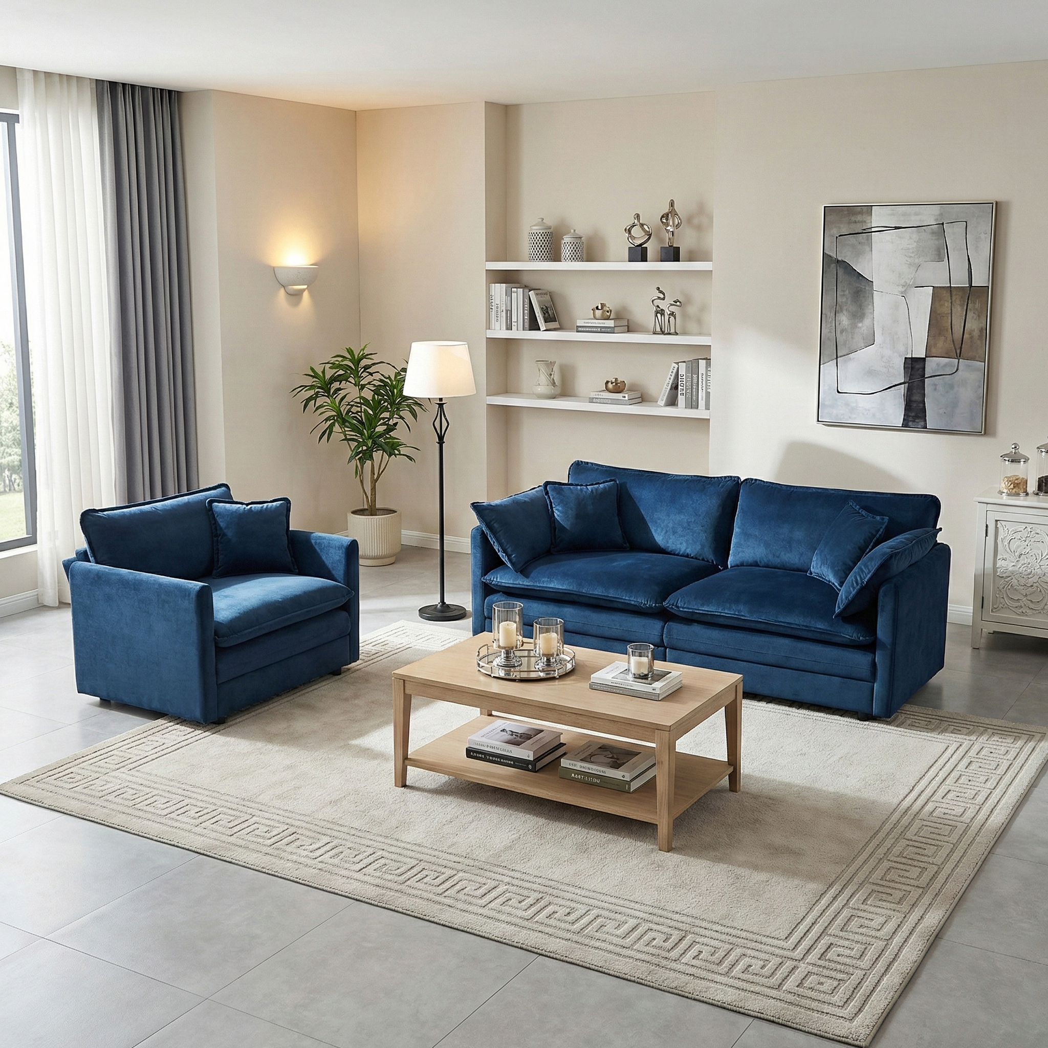 Fremont 2 Piece Chenille Upholstered Modular Sofa Set with Loveseat and Accent Chair