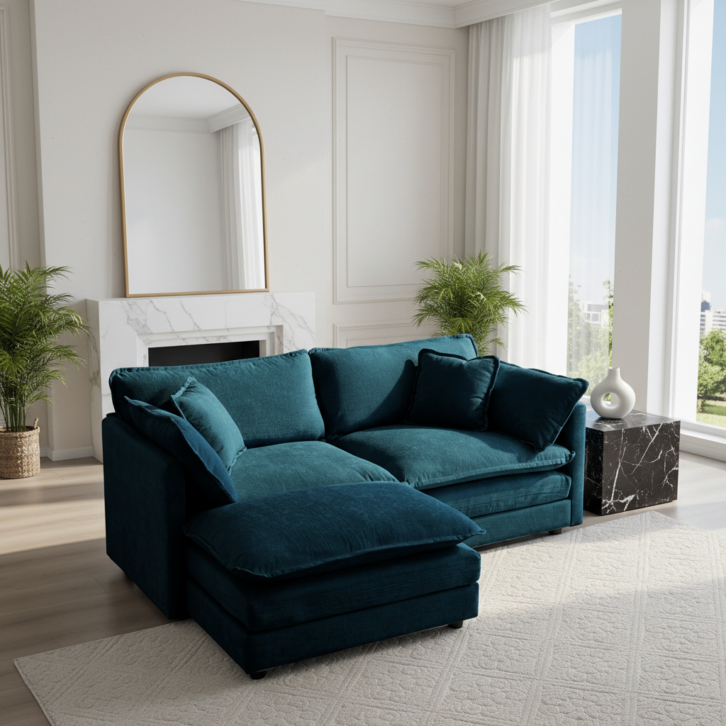 Fremont 77" Chenille Upholstered Modular Loveseat Sofa with Ottoman