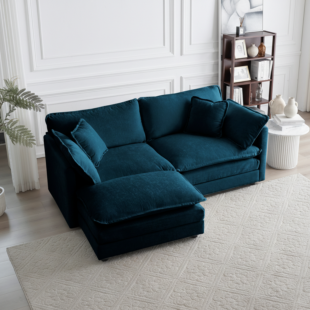 Fremont 77" Chenille Upholstered Modular Loveseat Sofa with Ottoman