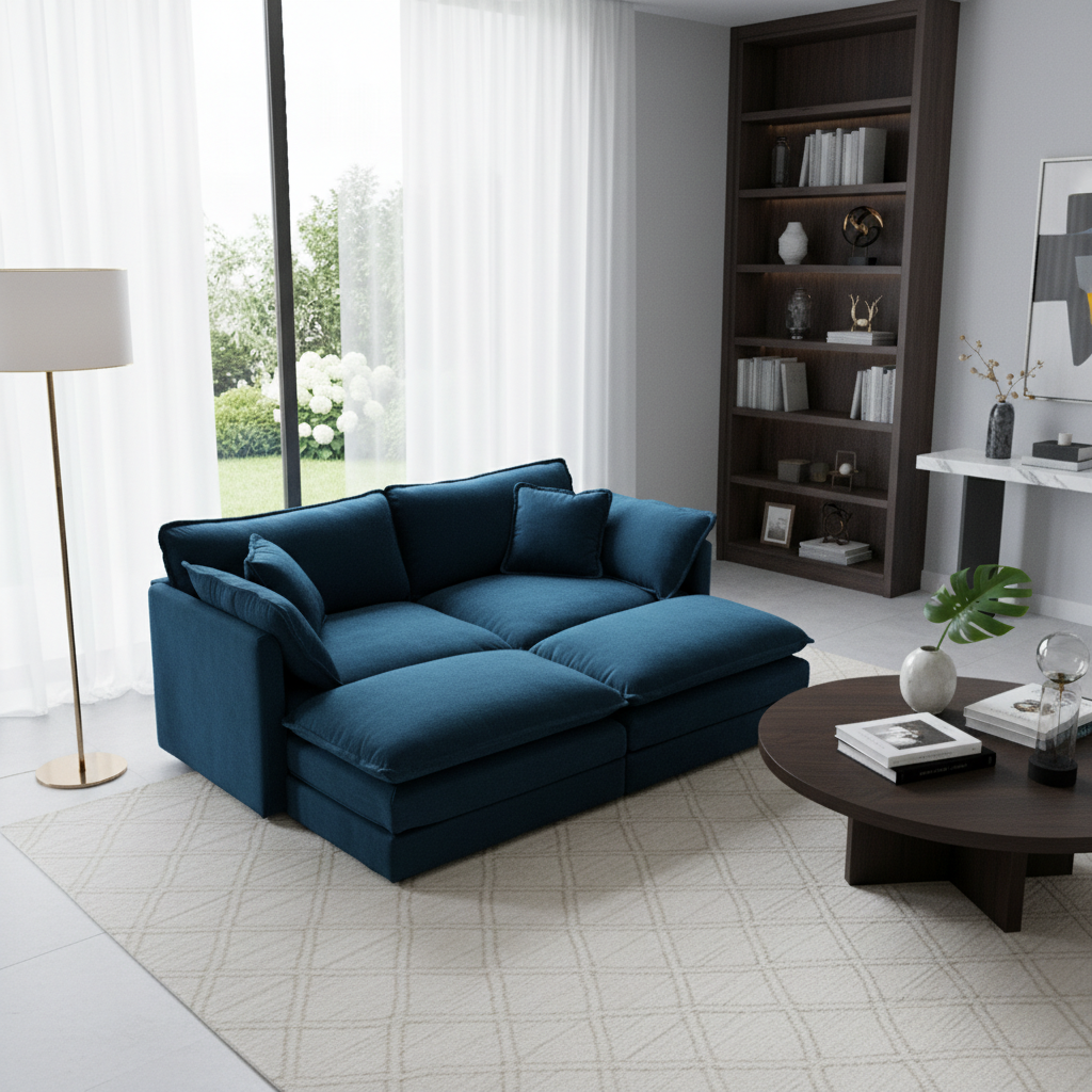 Fremont 77" 4-Piece Modular Chenille Upholstered Sectional Sofa with Ottomans