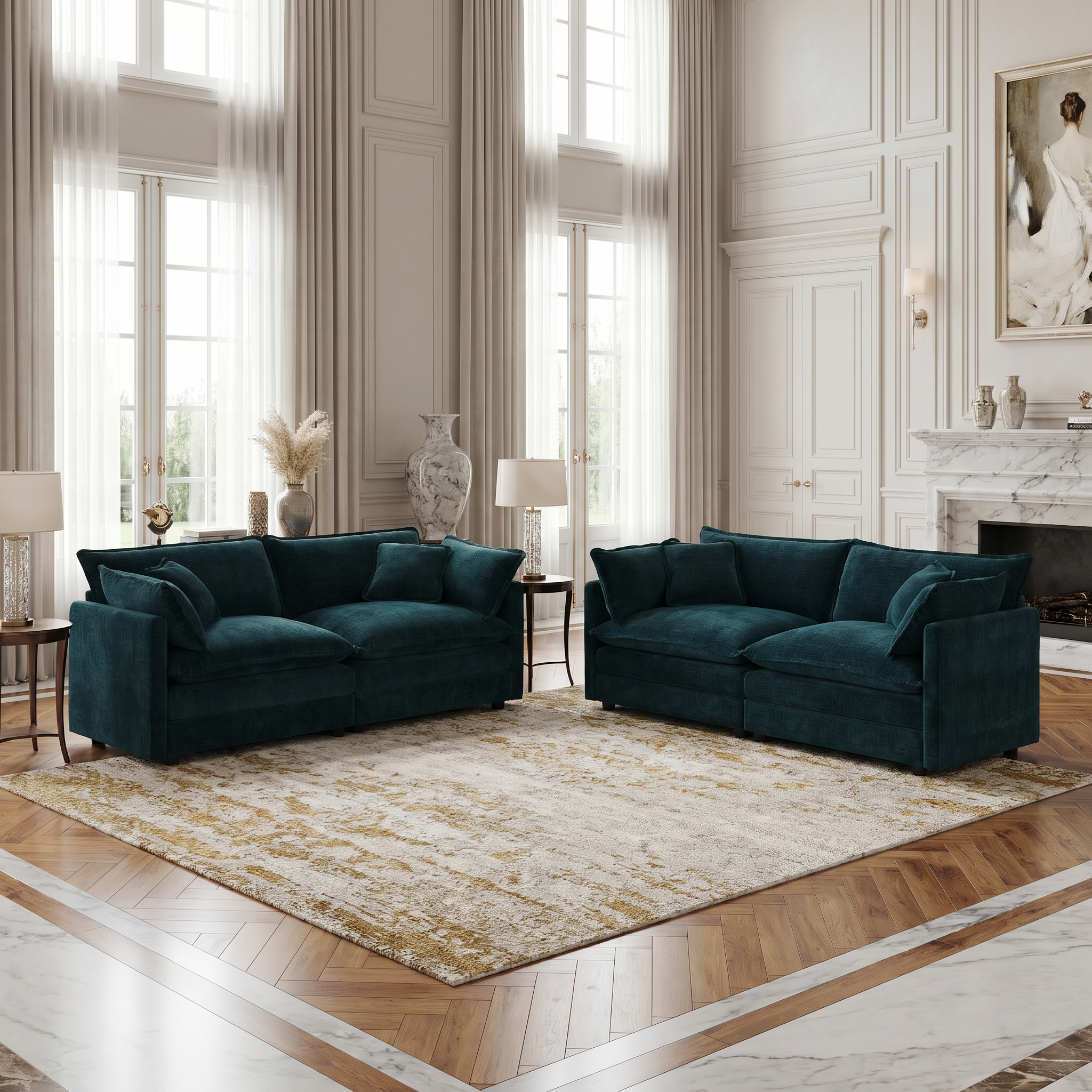 Fremont 2-Piece Chenille Upholstered Loveseat Sofa Set