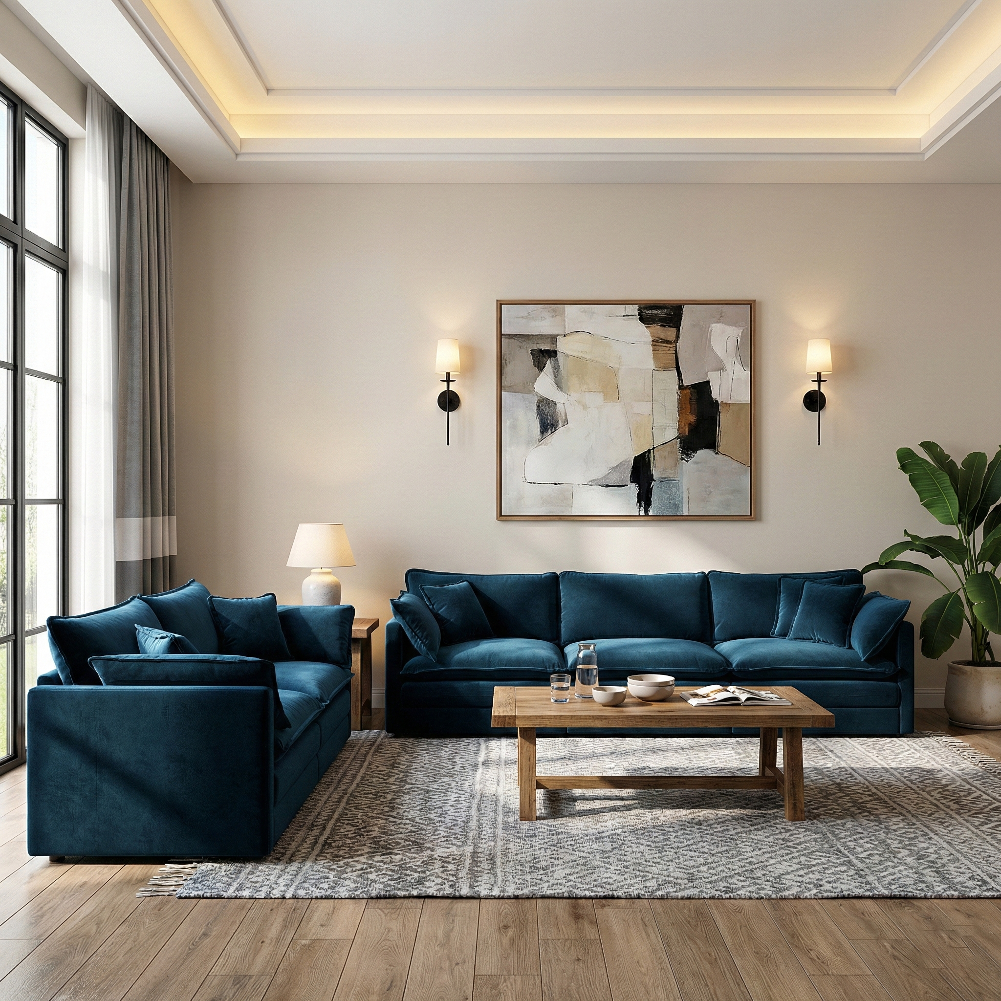 Fremont 2-Piece Modular Chenille Upholstered Sofa Set with Loveseat and 3-Seater Sofa