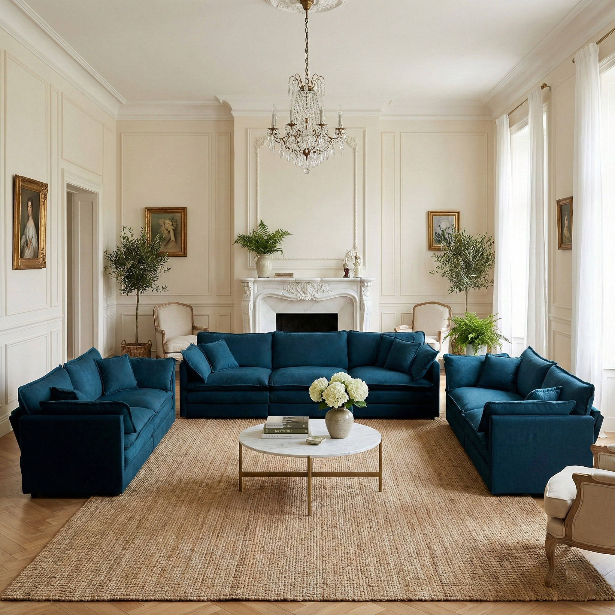 Fremont 3-Piece Modular Chenille Upholstered Sofa Set with 2 Loveseats and 3-Seater Sofa