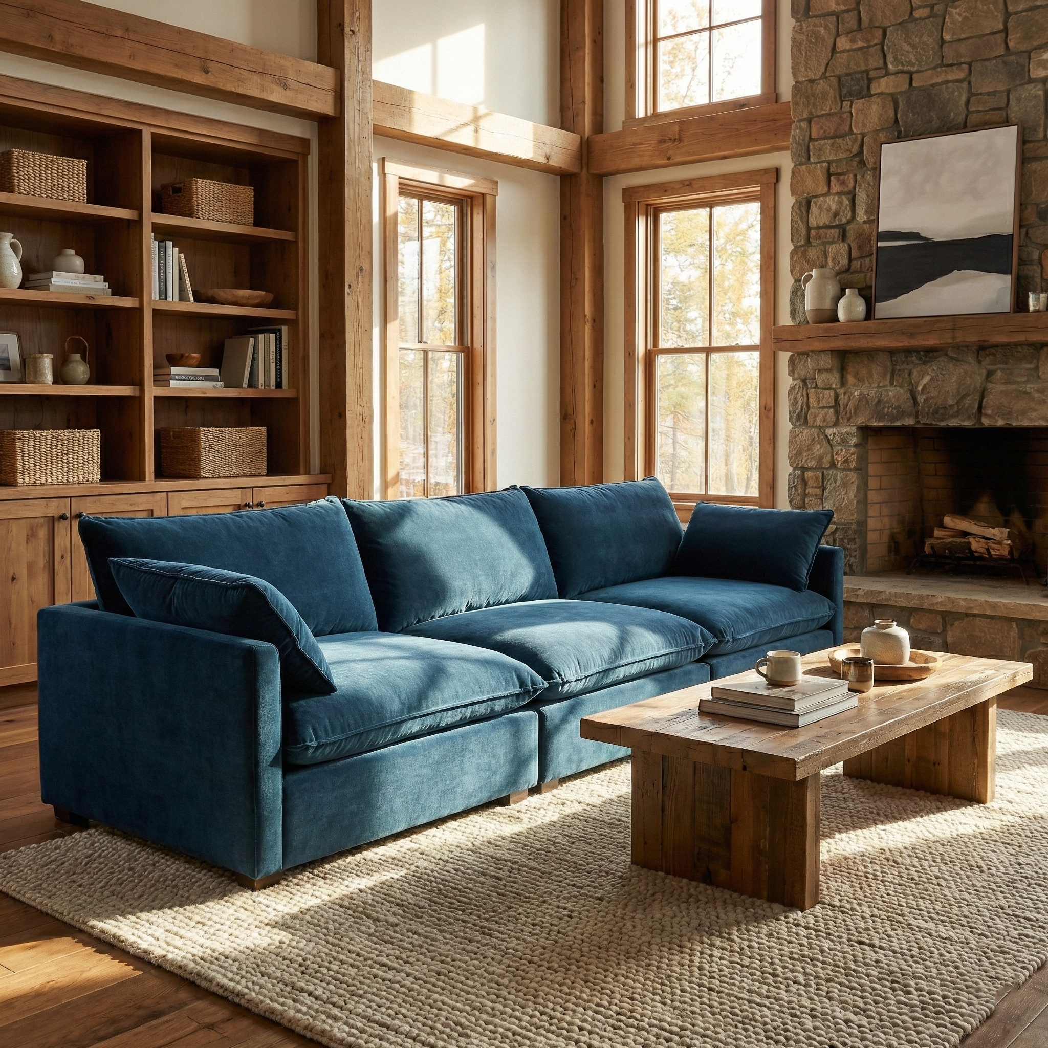 Fremont 112" Mid-Century Chenille 3-Seater Modular Sofa with Toss Pillows