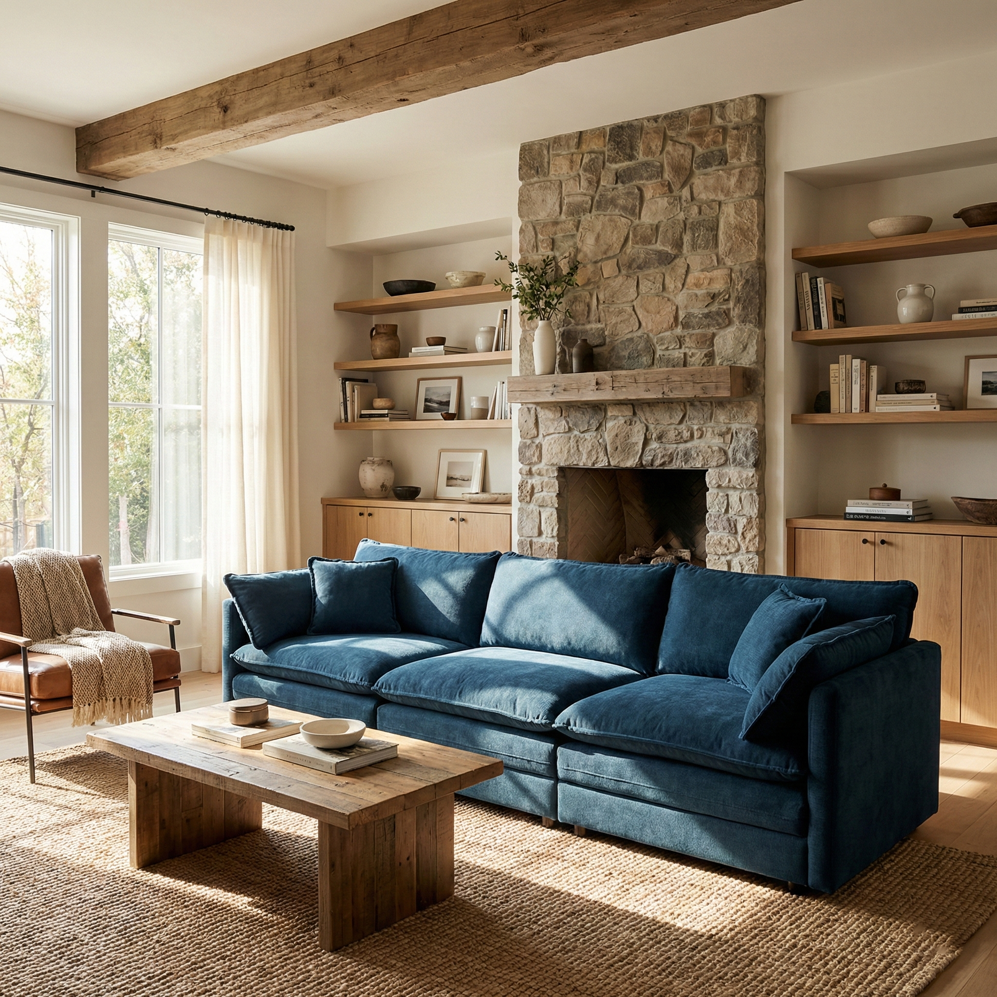 Fremont 112" Mid-Century Chenille 3-Seater Modular Sofa with Toss Pillows