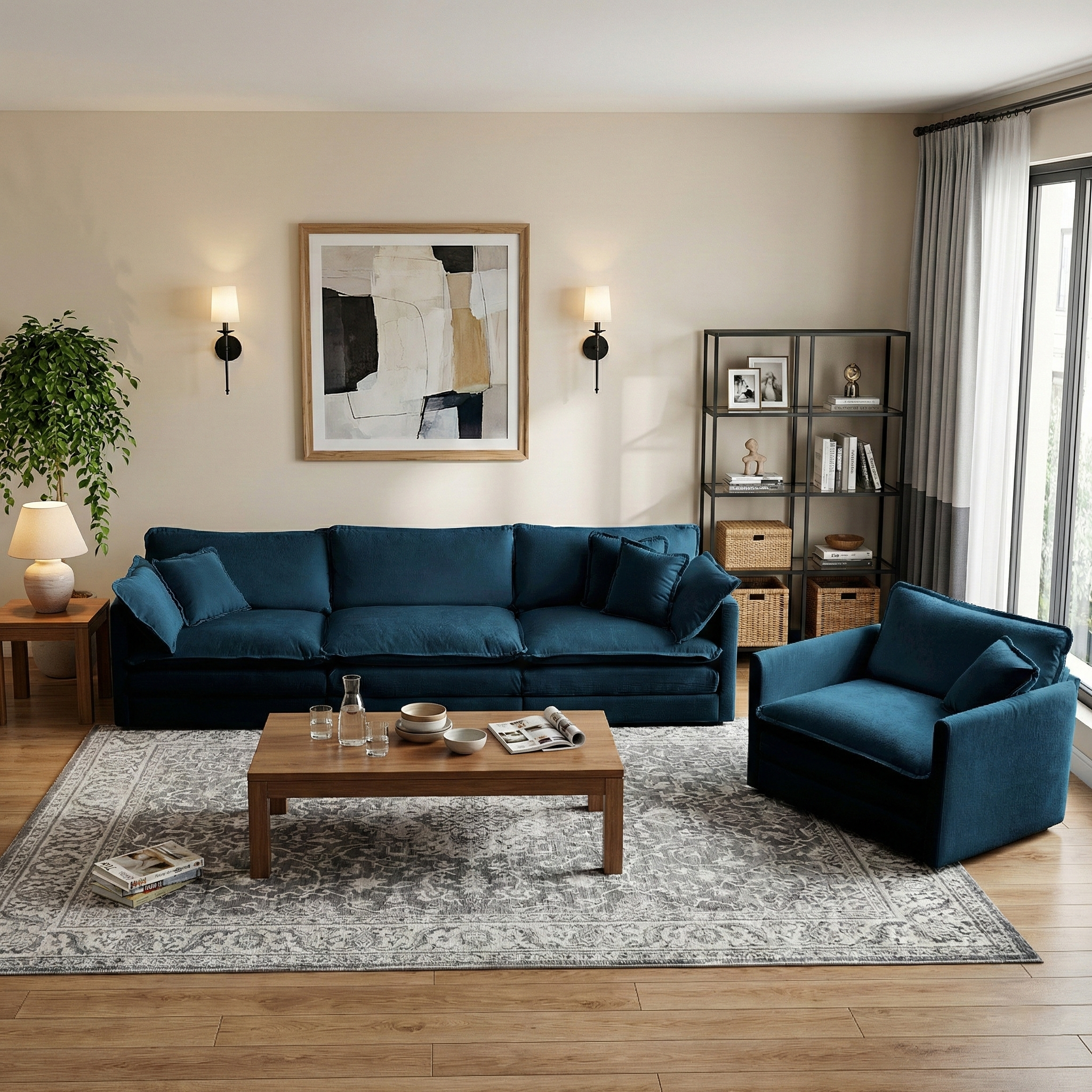 Fremont 3-Piece Modular Chenille Upholstered Sofa Set with Armchair and 3-Seater Sofa