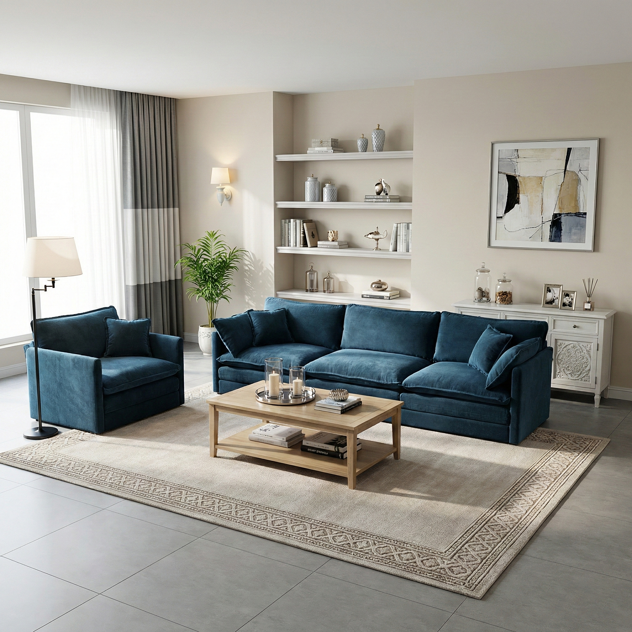 Fremont 3-Piece Modular Chenille Upholstered Sofa Set with Armchair and 3-Seater Sofa