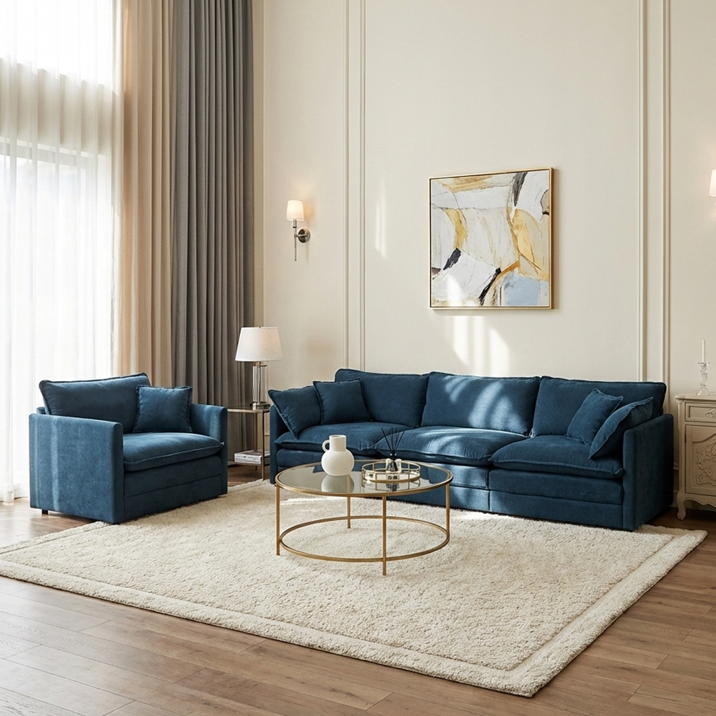 Fremont 3-Piece Modular Chenille Upholstered Sofa Set with Armchair and 3-Seater Sofa