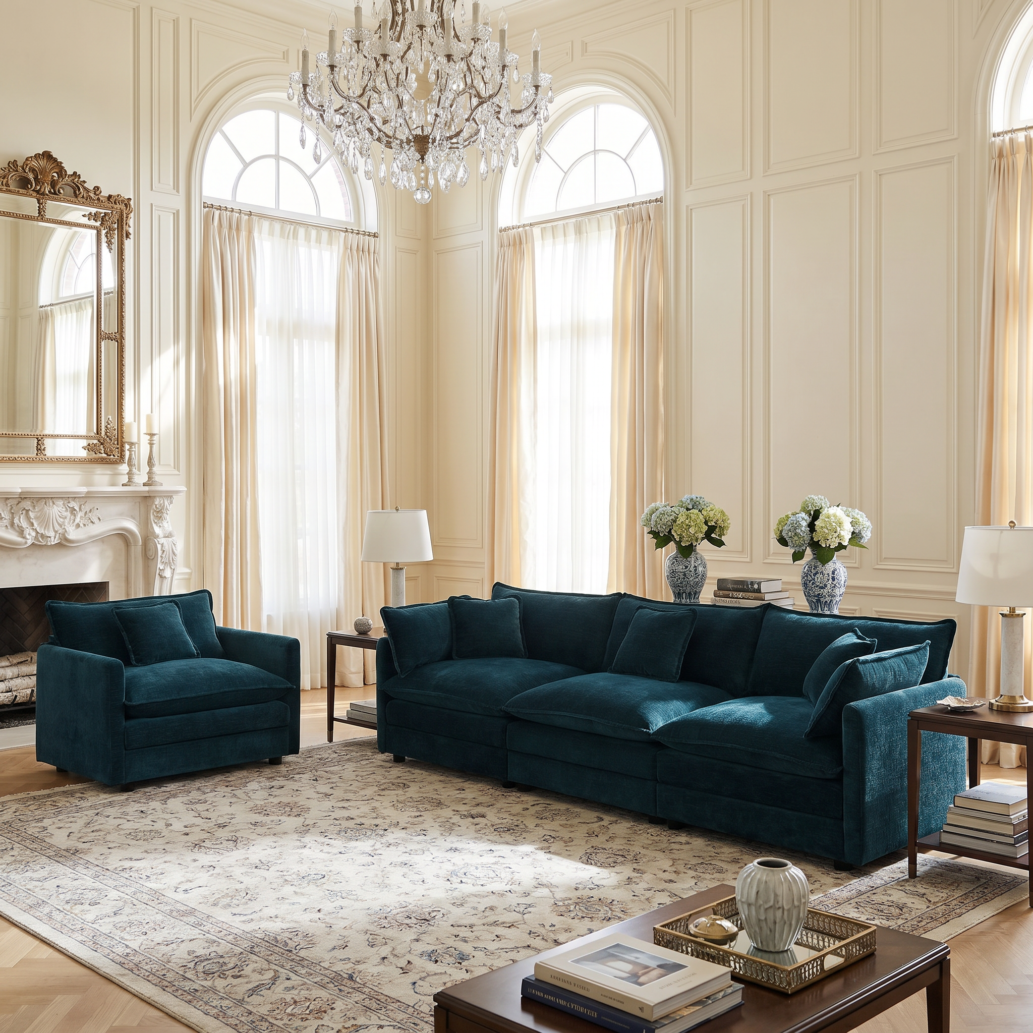 Fremont 3-Piece Modular Chenille Upholstered Sofa Set with Armchair and 3-Seater Sofa