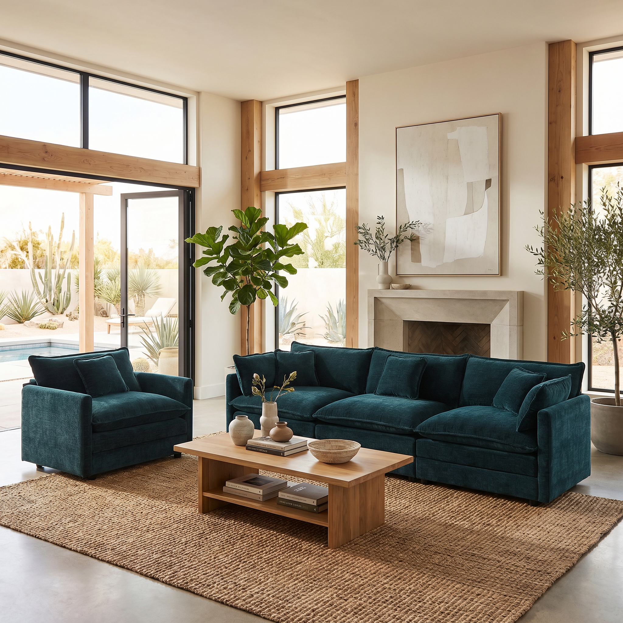 Fremont 3-Piece Modular Chenille Upholstered Sofa Set with Armchair and 3-Seater Sofa