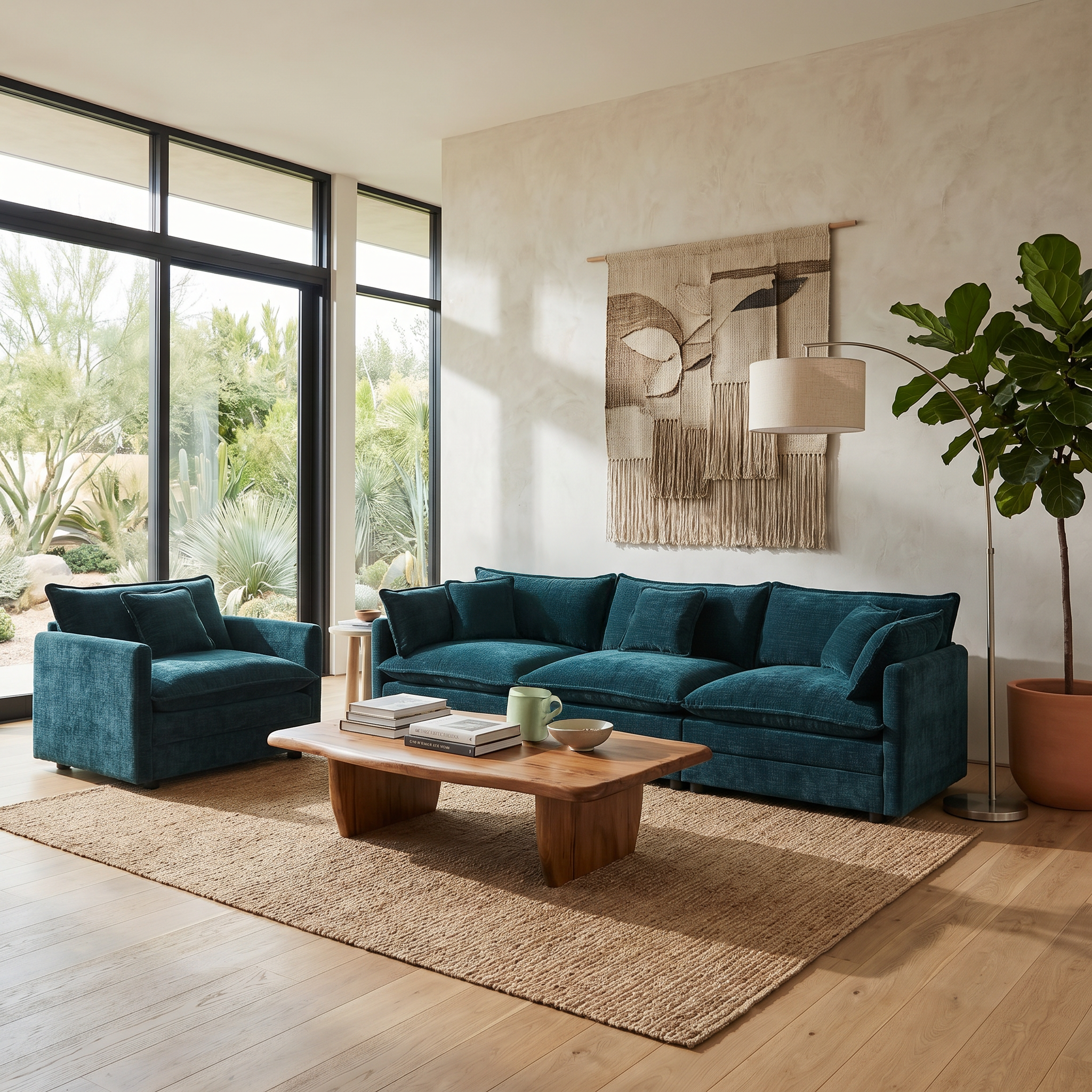 Fremont 3-Piece Modular Chenille Upholstered Sofa Set with Armchair and 3-Seater Sofa