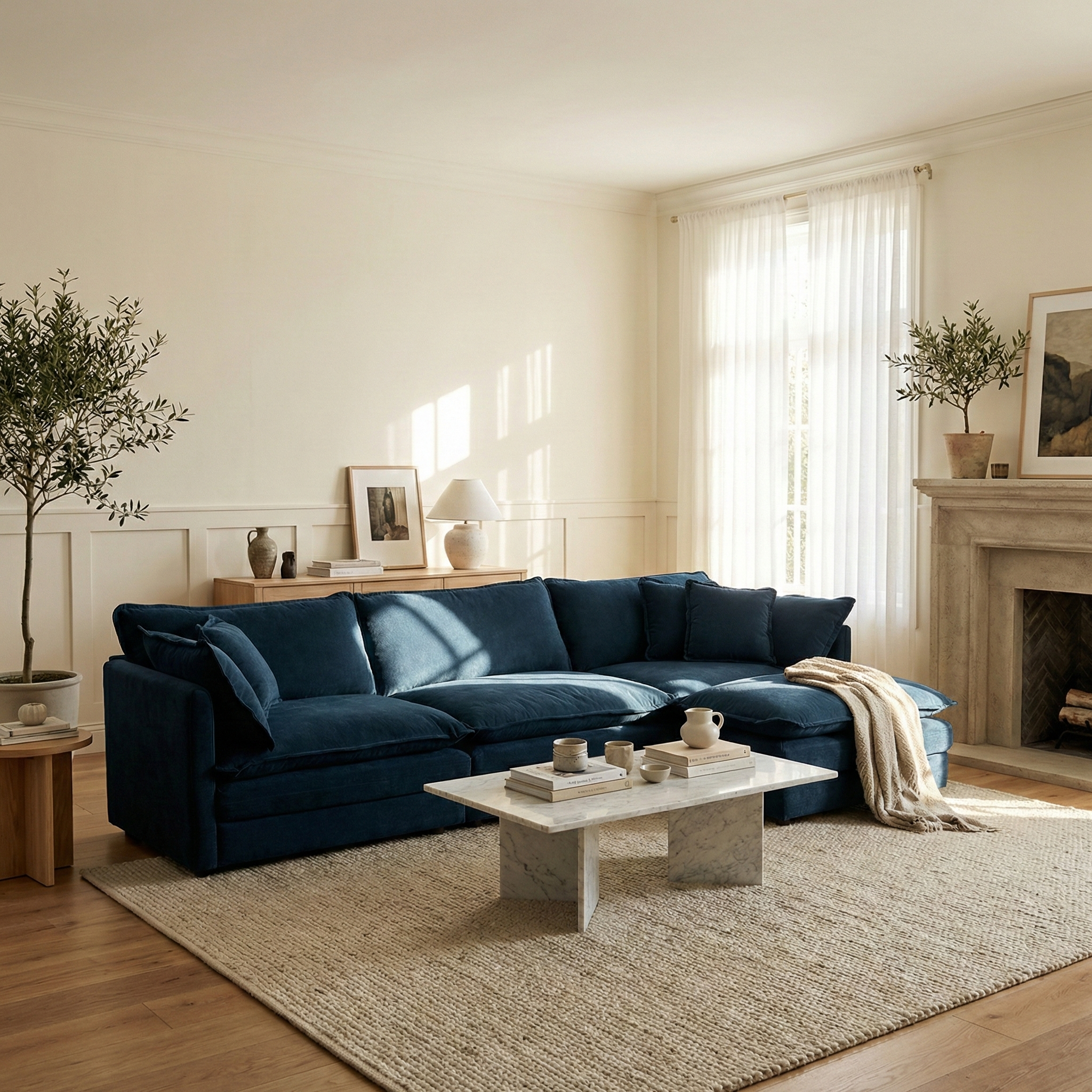 Fremont 112" Modular Chenille Upholstered L-Shaped Sectional Sofa with Ottoman