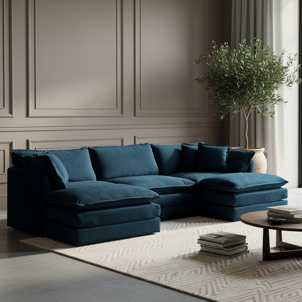 Fremont 112" Modular Chenille Upholstered U-Shaped Sectional Sofa with Ottomans