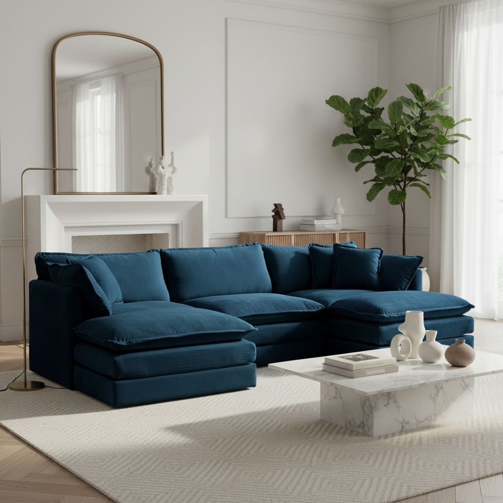 Fremont 112" Modular Chenille Upholstered U-Shaped Sectional Sofa with Ottomans