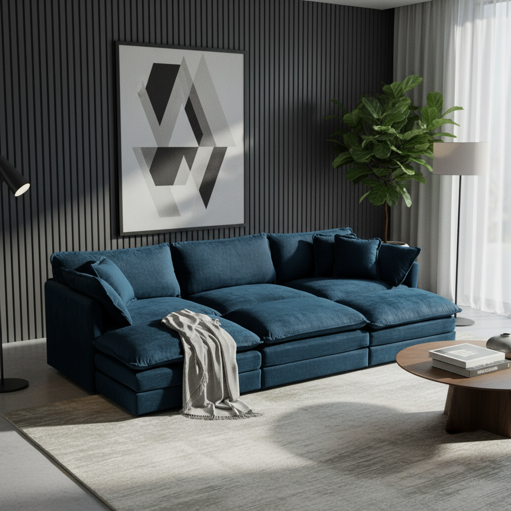 Fremont 112" 6-Piece Modular Chenille Upholstered Sectional Sofa with Ottomans