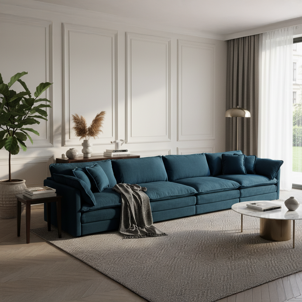 Fremont 147" 4-Seater Chenille Upholstered Modular Sofa with Toss Pillows