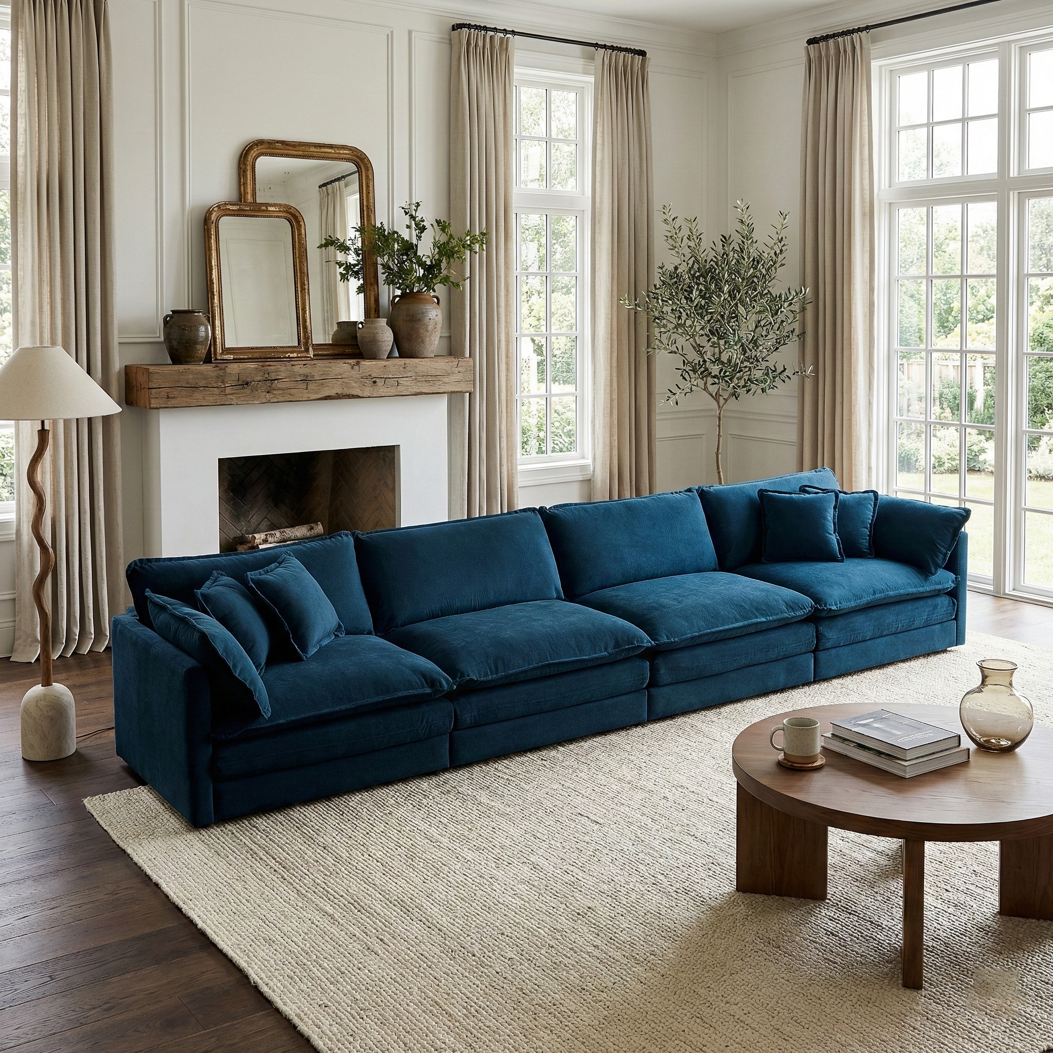 Fremont 147" 4-Seater Chenille Upholstered Modular Sofa with Toss Pillows