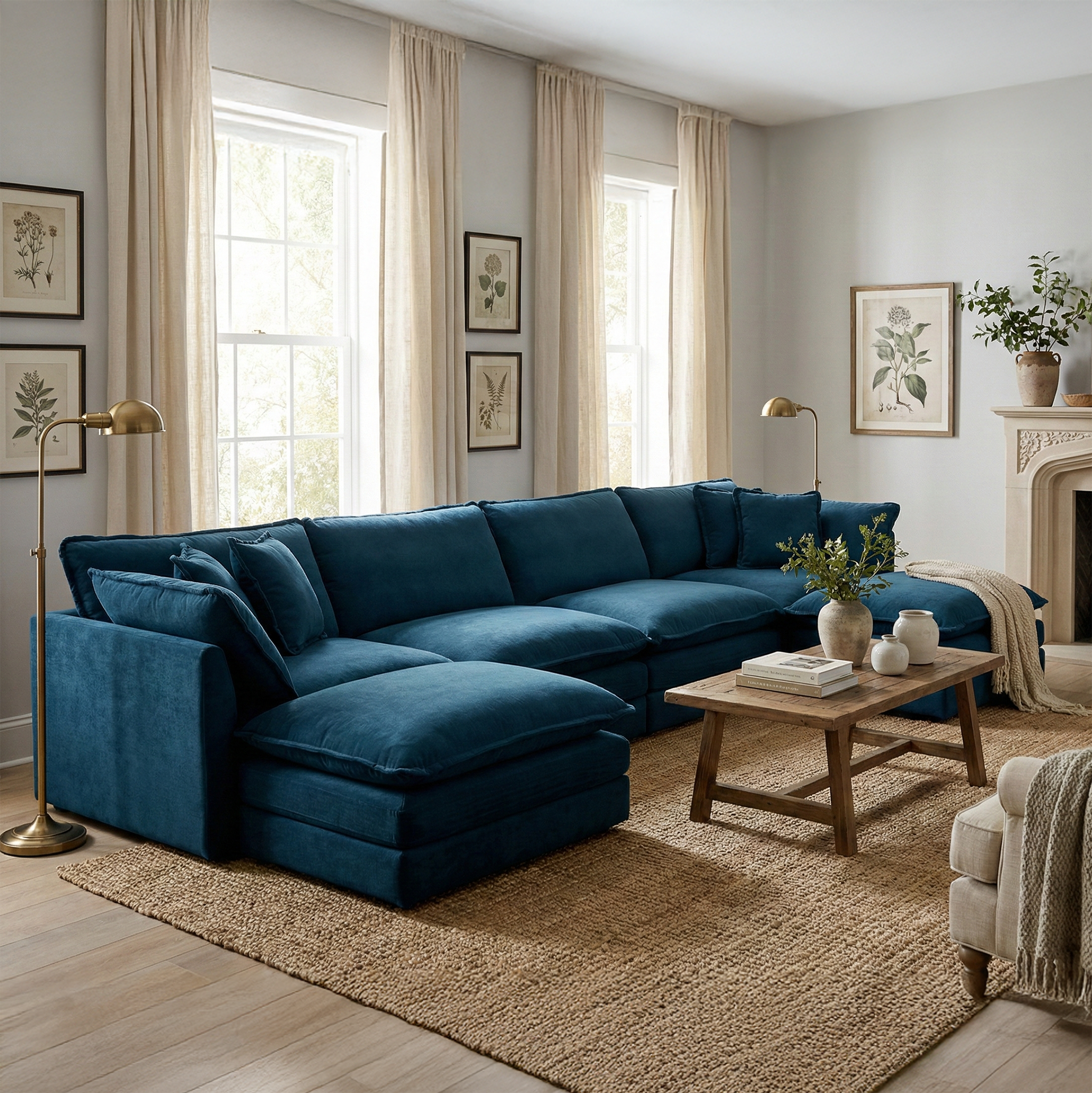 Fremont 147” 6 Piece Large U-Shaped Modular Sectional Sofa Set with 2 Ottomans