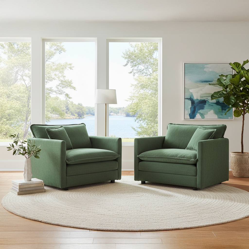 Fremont 41.4" 2 Piece Chenille Armchair Accent Chair Set with Toss Pillows